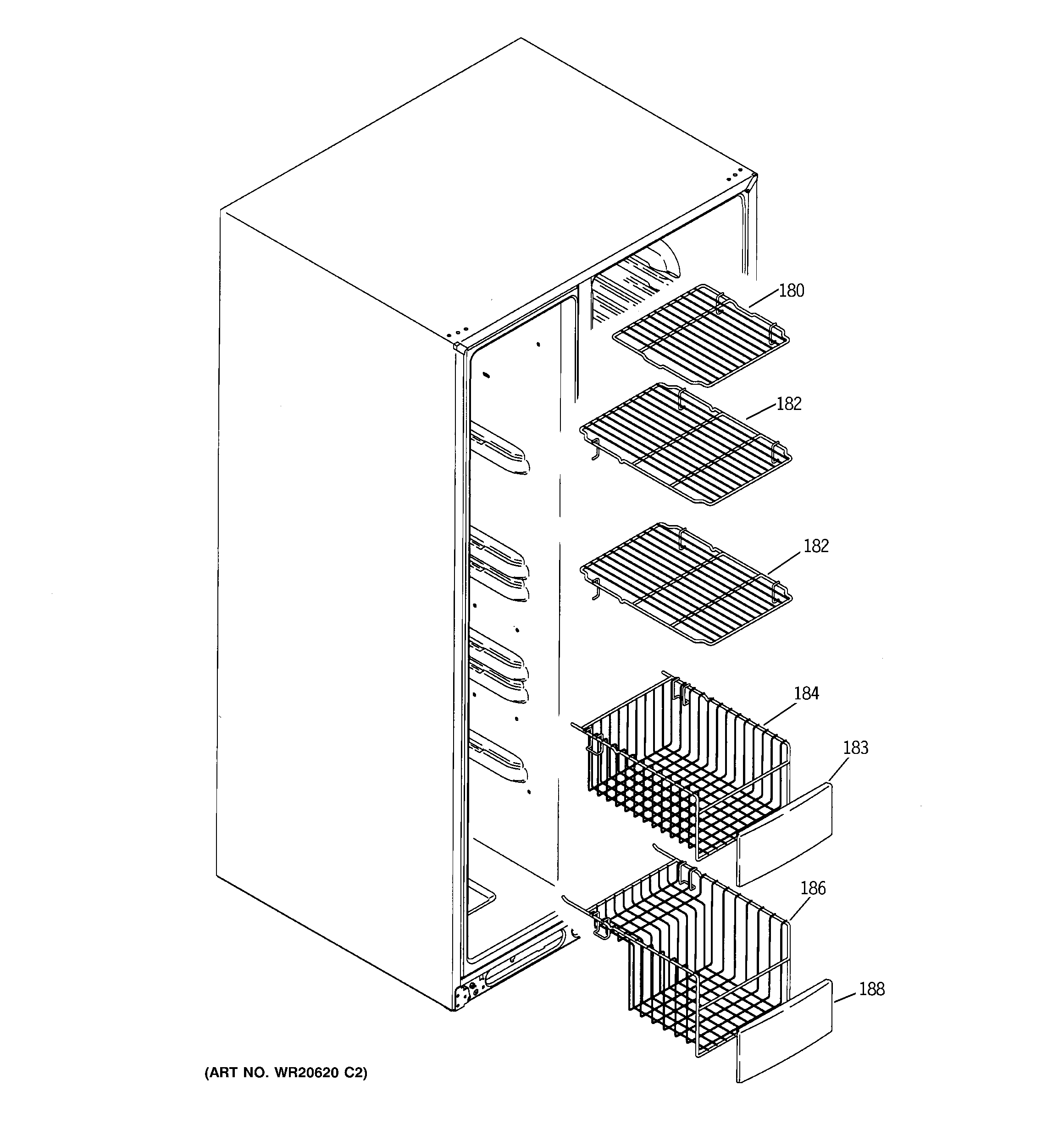 GE GCE21XGYDFWW freezer shelves diagram