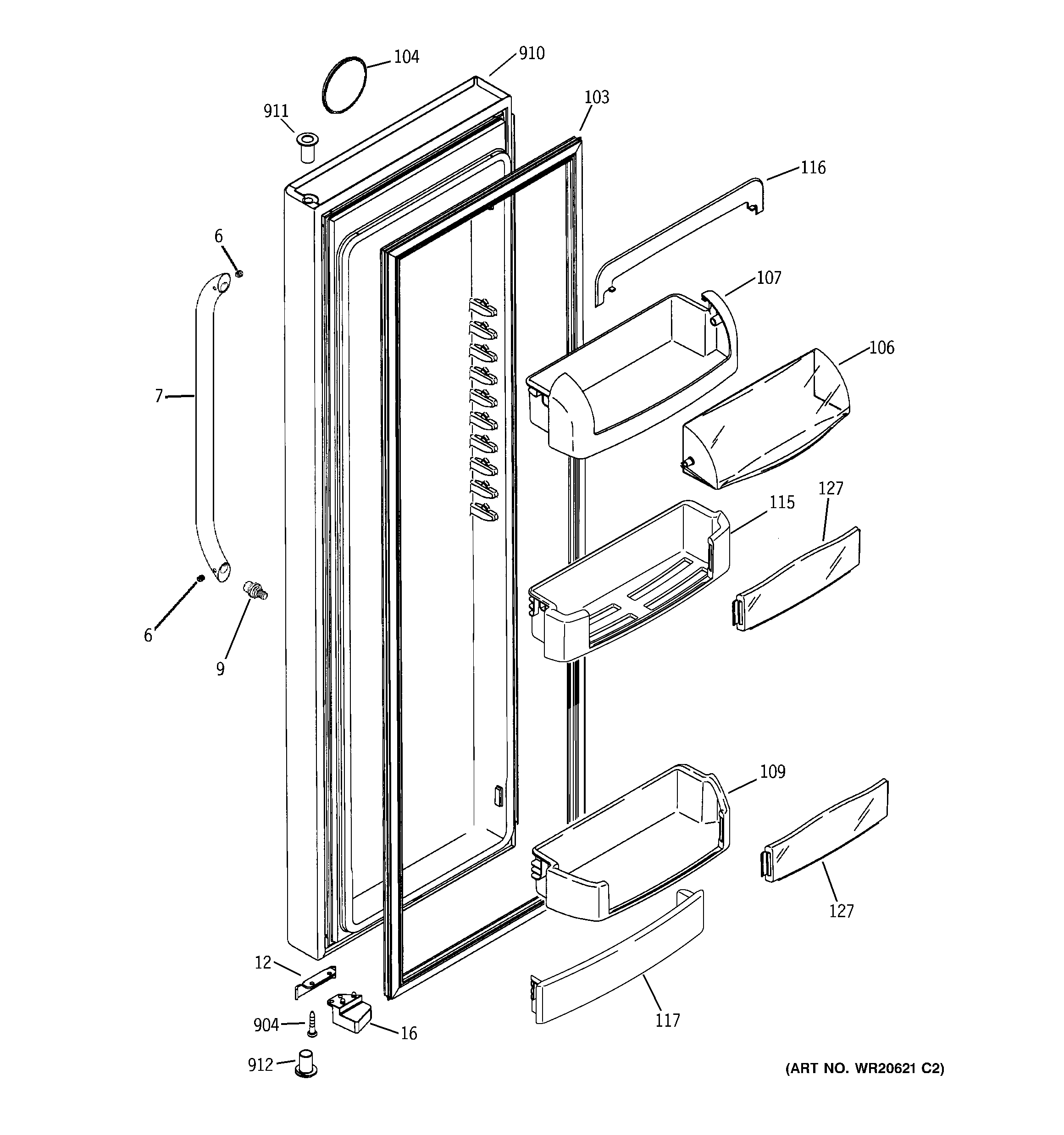 GE GCU21XGYAFBB fresh food door diagram