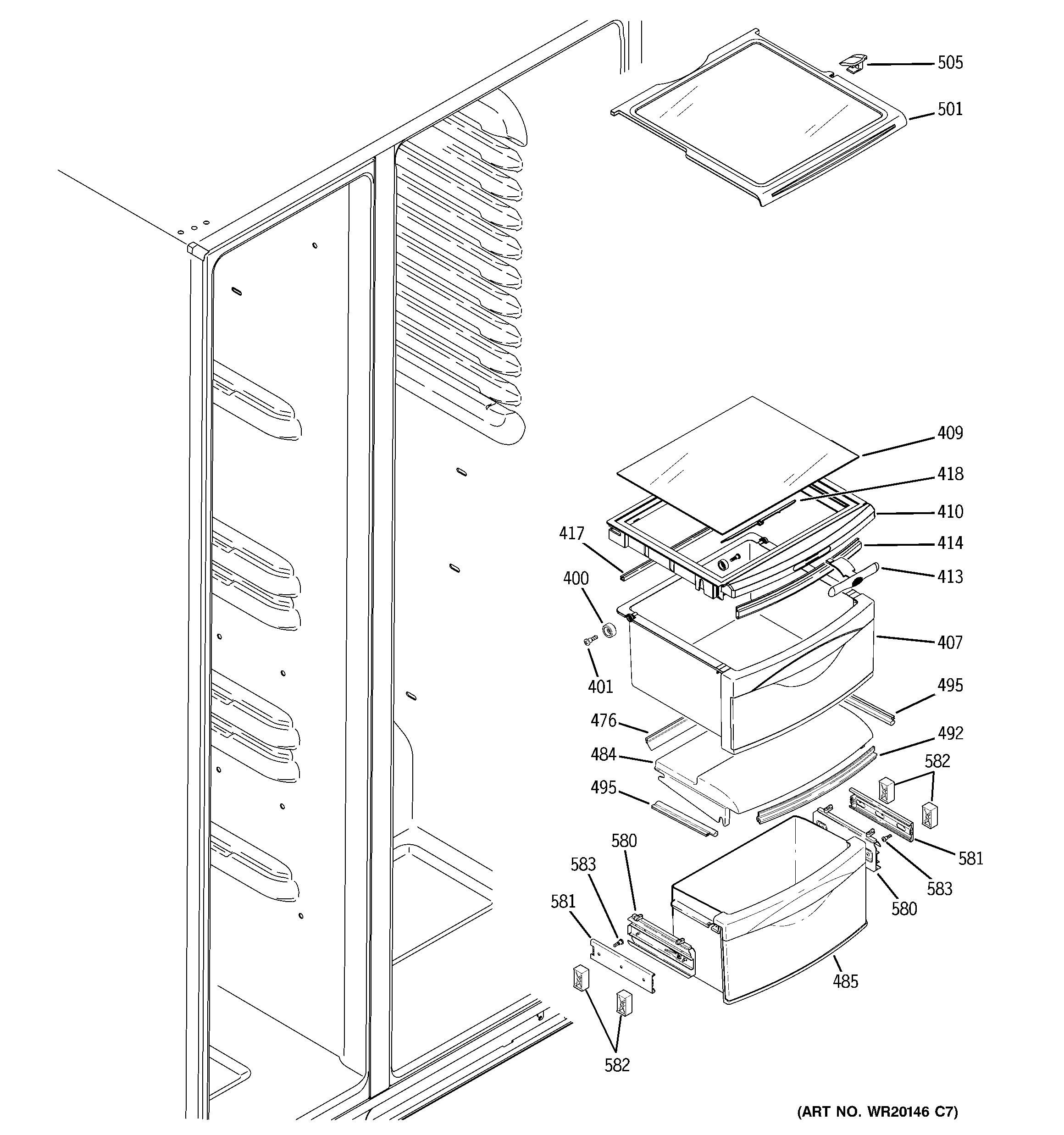 GE GIU21XGYCFKB fresh food shelves diagram