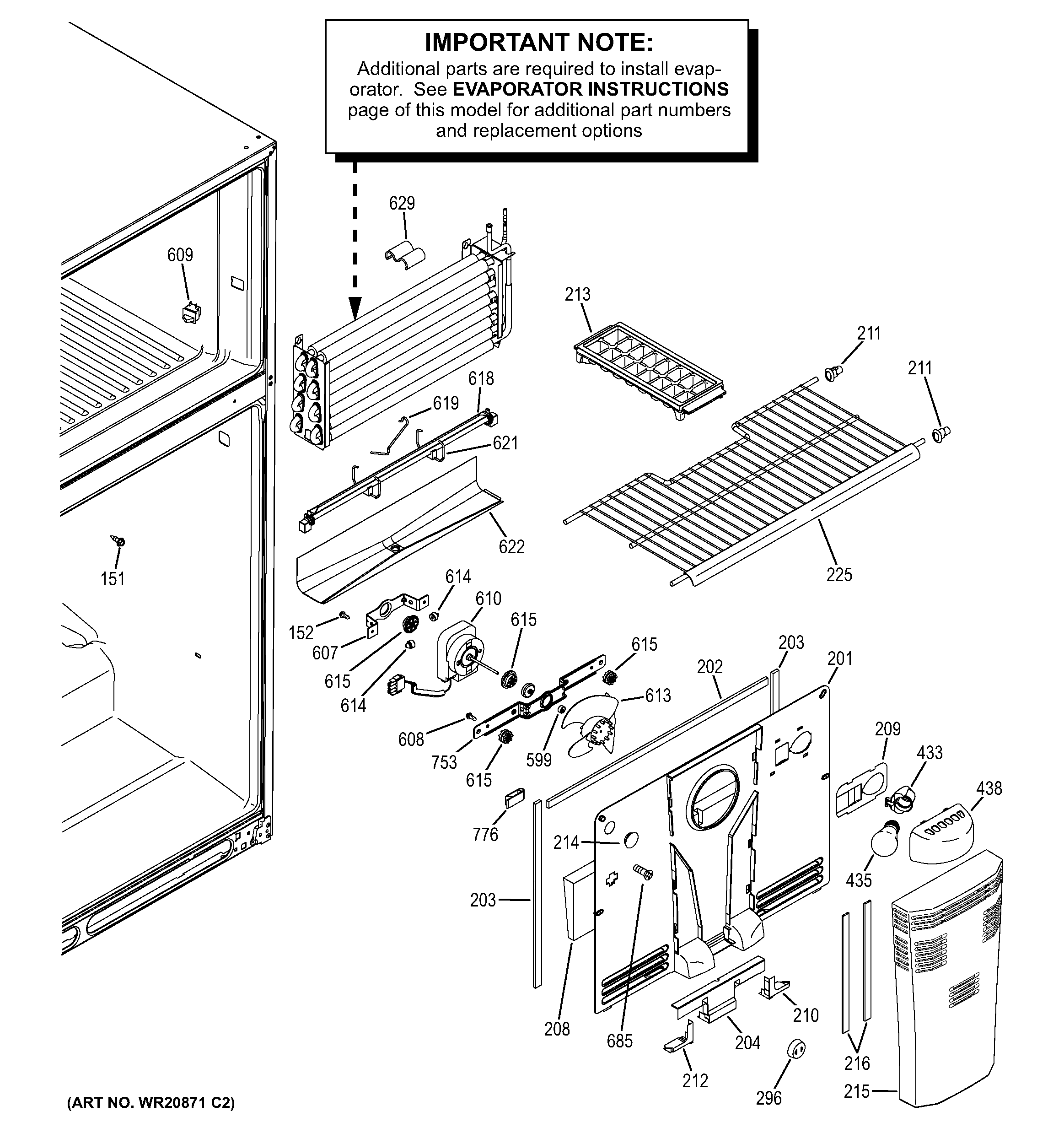 GE GTH20JBBARBB freezer section diagram