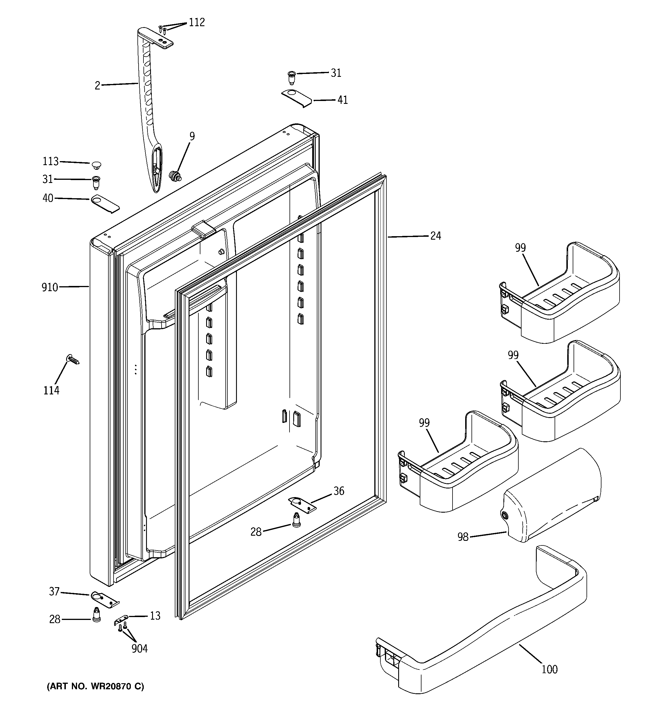 GE GTH20JBBABB fresh food door diagram