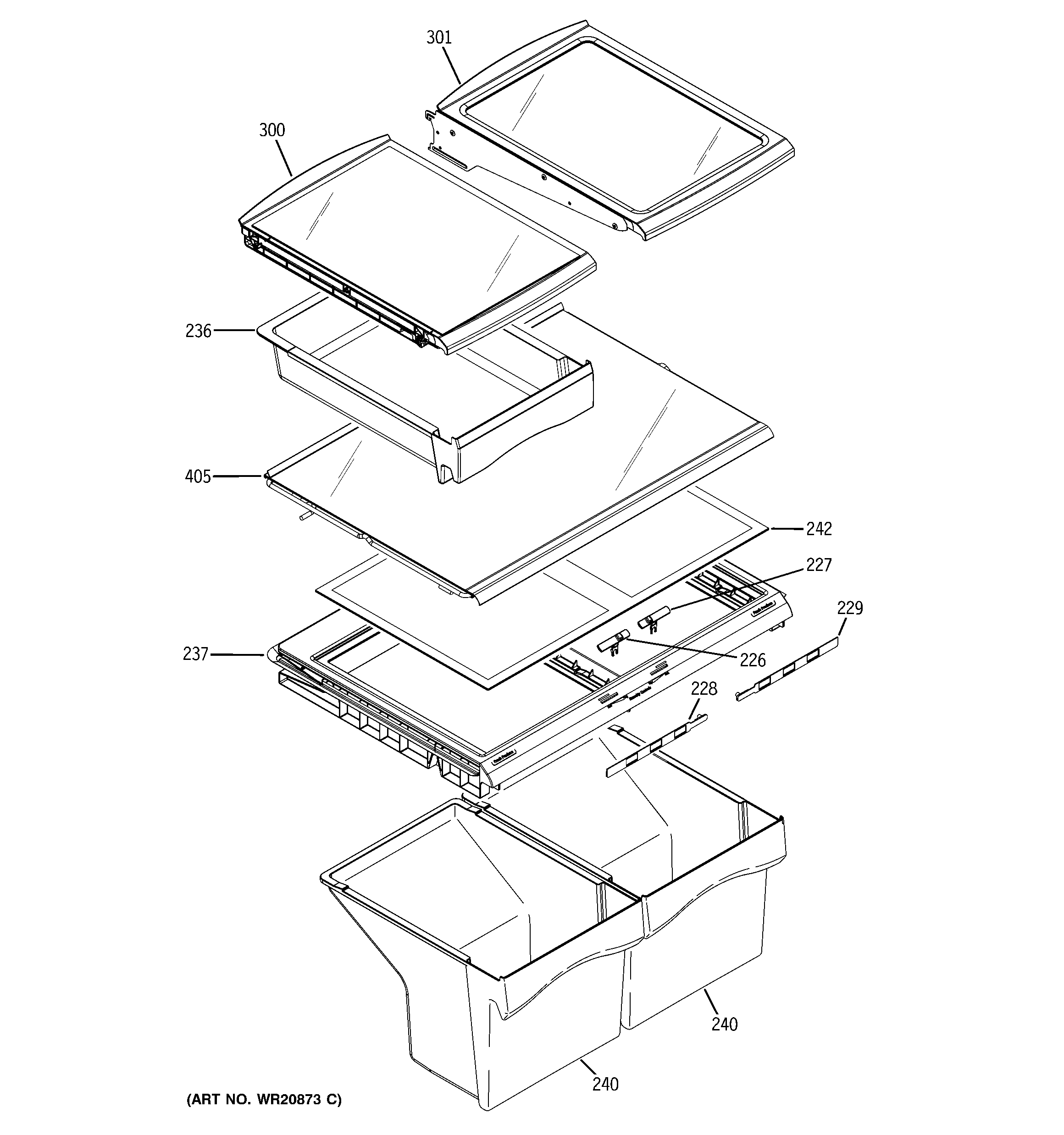 GE GTH20JBBABB fresh food shelves diagram