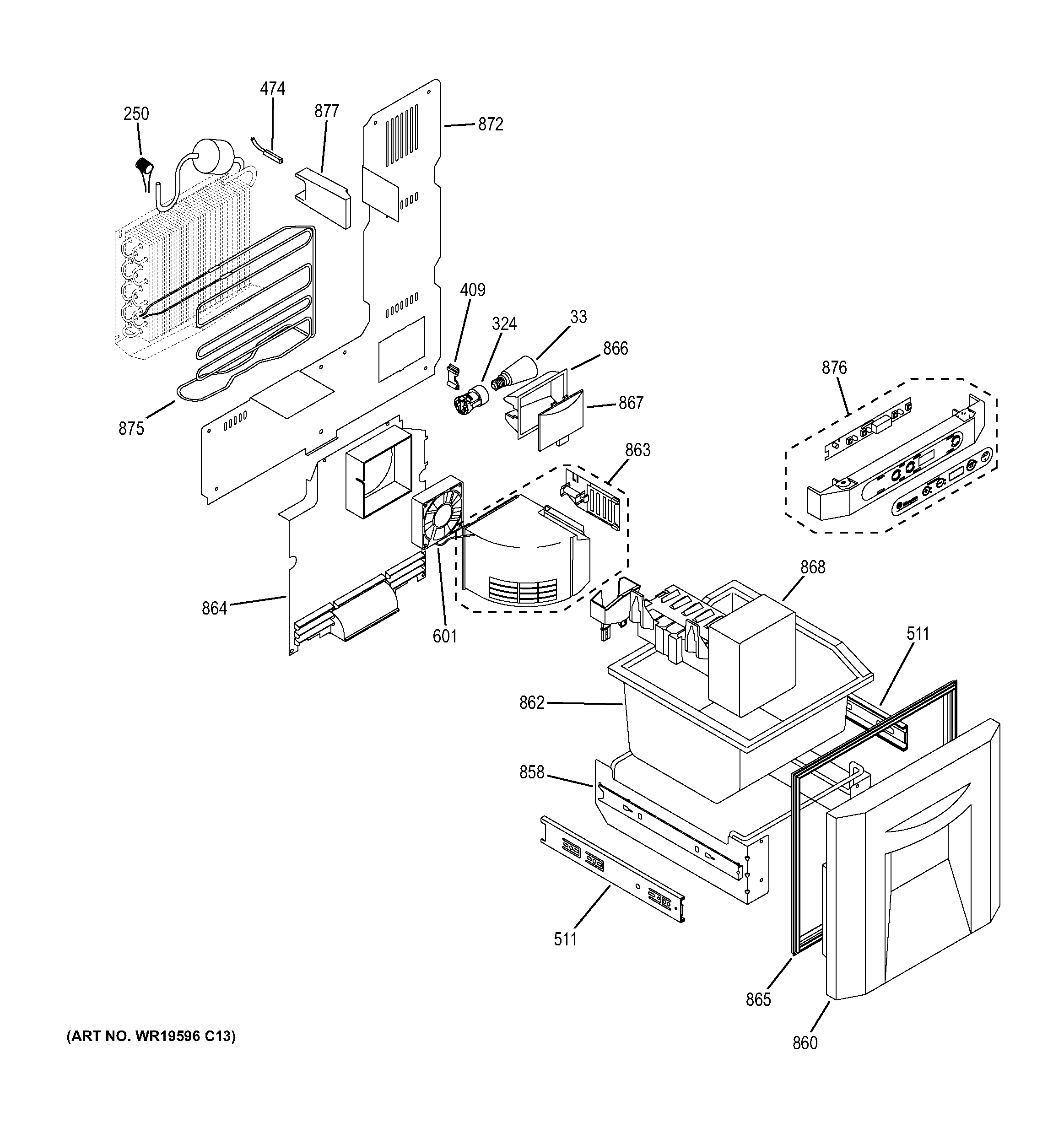 GE ZIBS240HASS freezer controls & components diagram