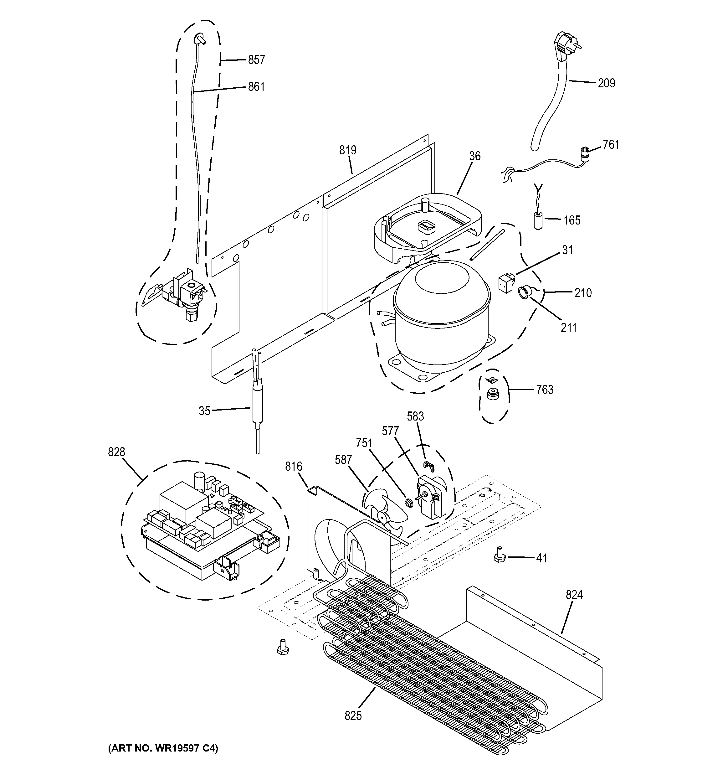 GE ZIBS240HASS machine compartment diagram