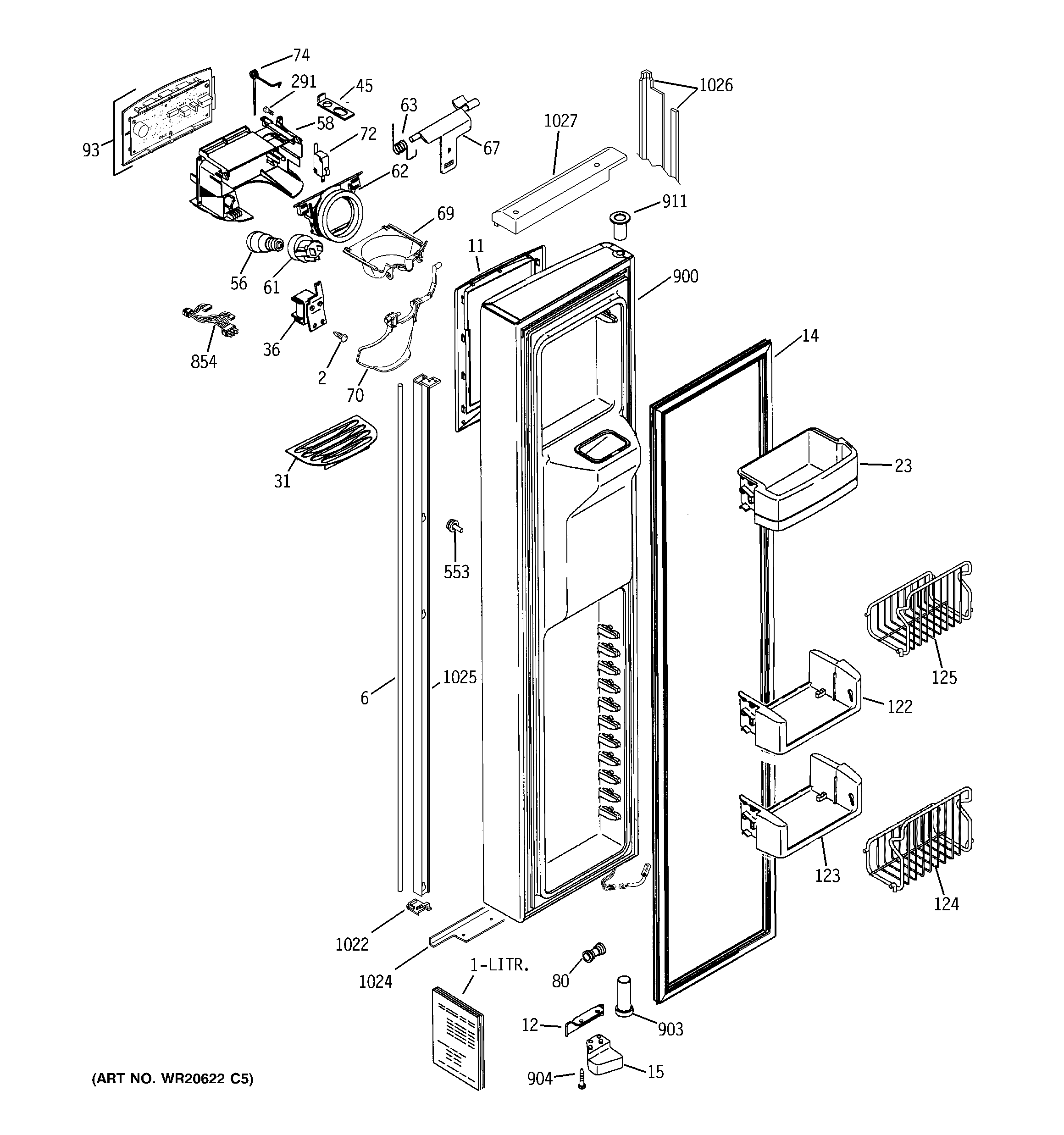 GE GIE21XGYCFKB freezer door diagram