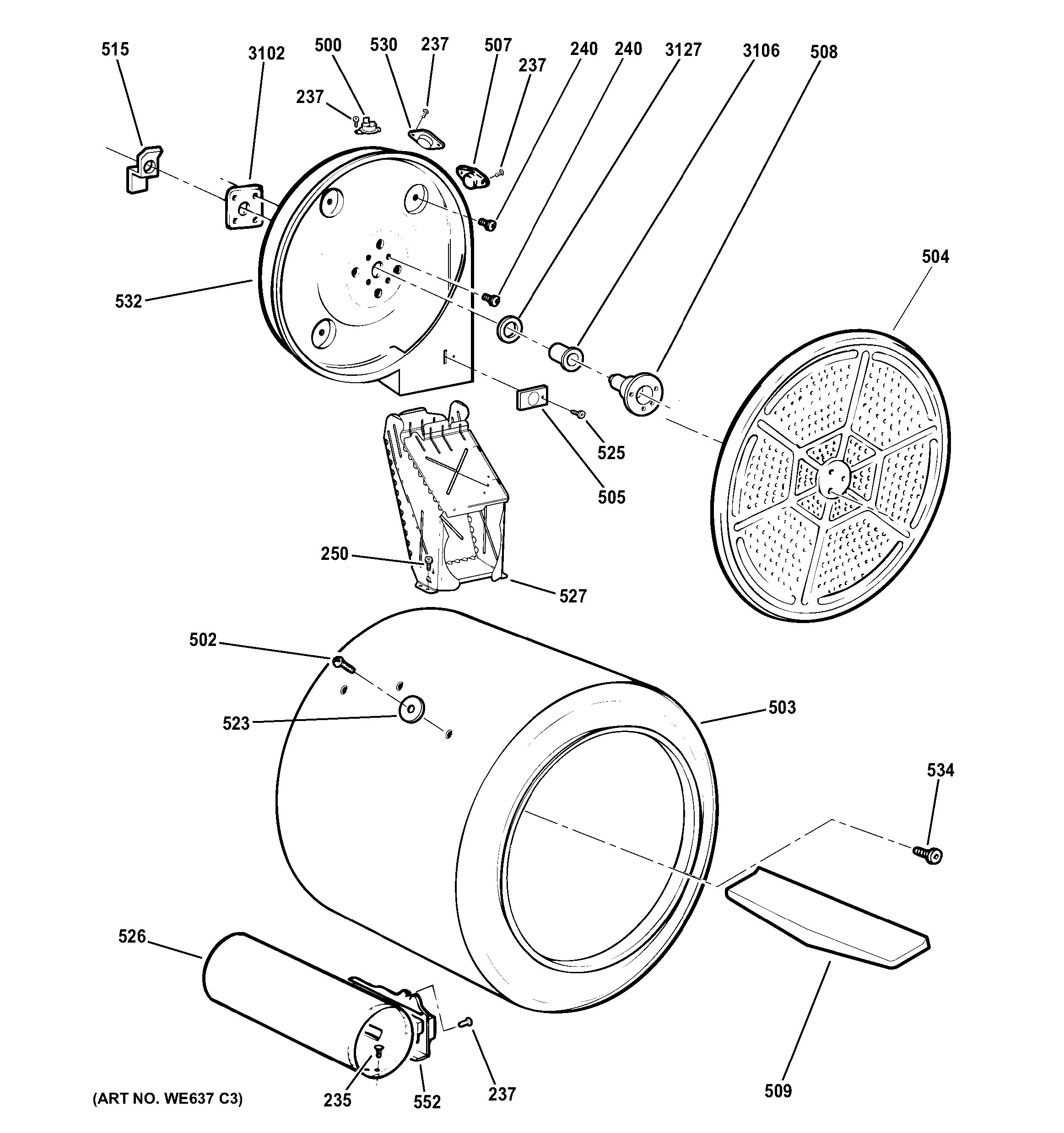 GE GTDL210GD4WW drum diagram