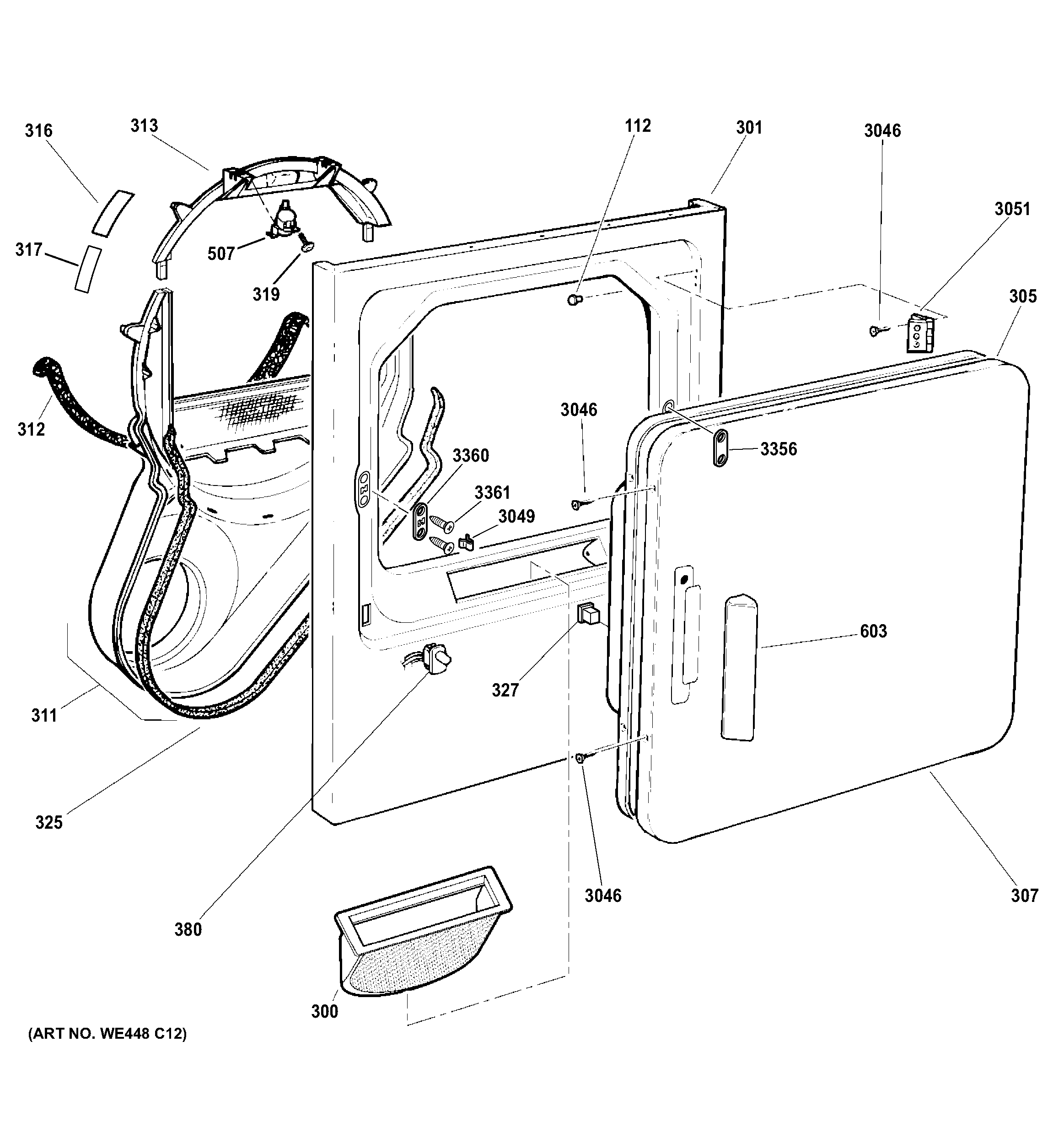Hotpoint HTDX100EM6WW front panel & door diagram