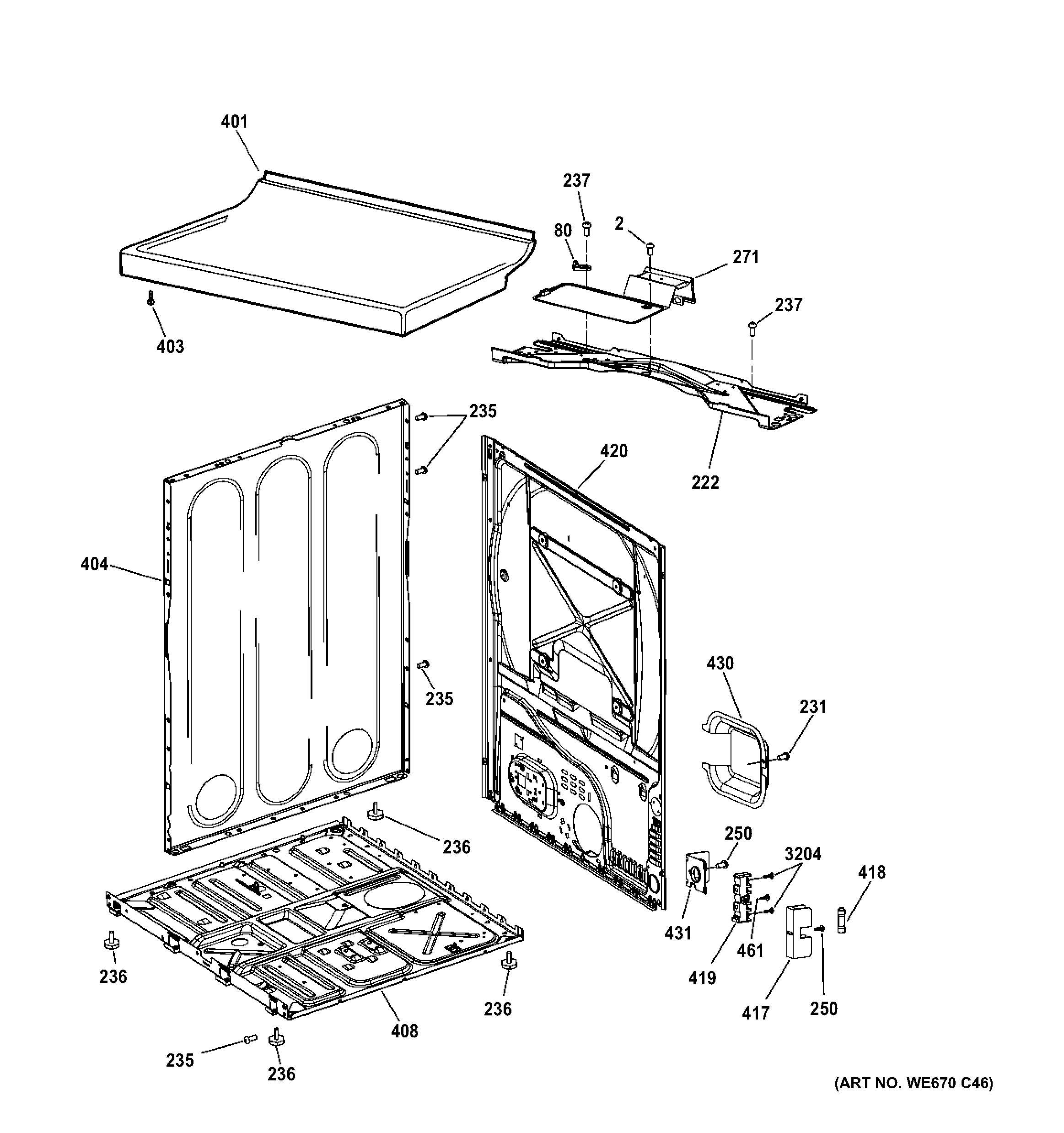 Hotpoint HTDX100EM6WW cabinet & top panel diagram
