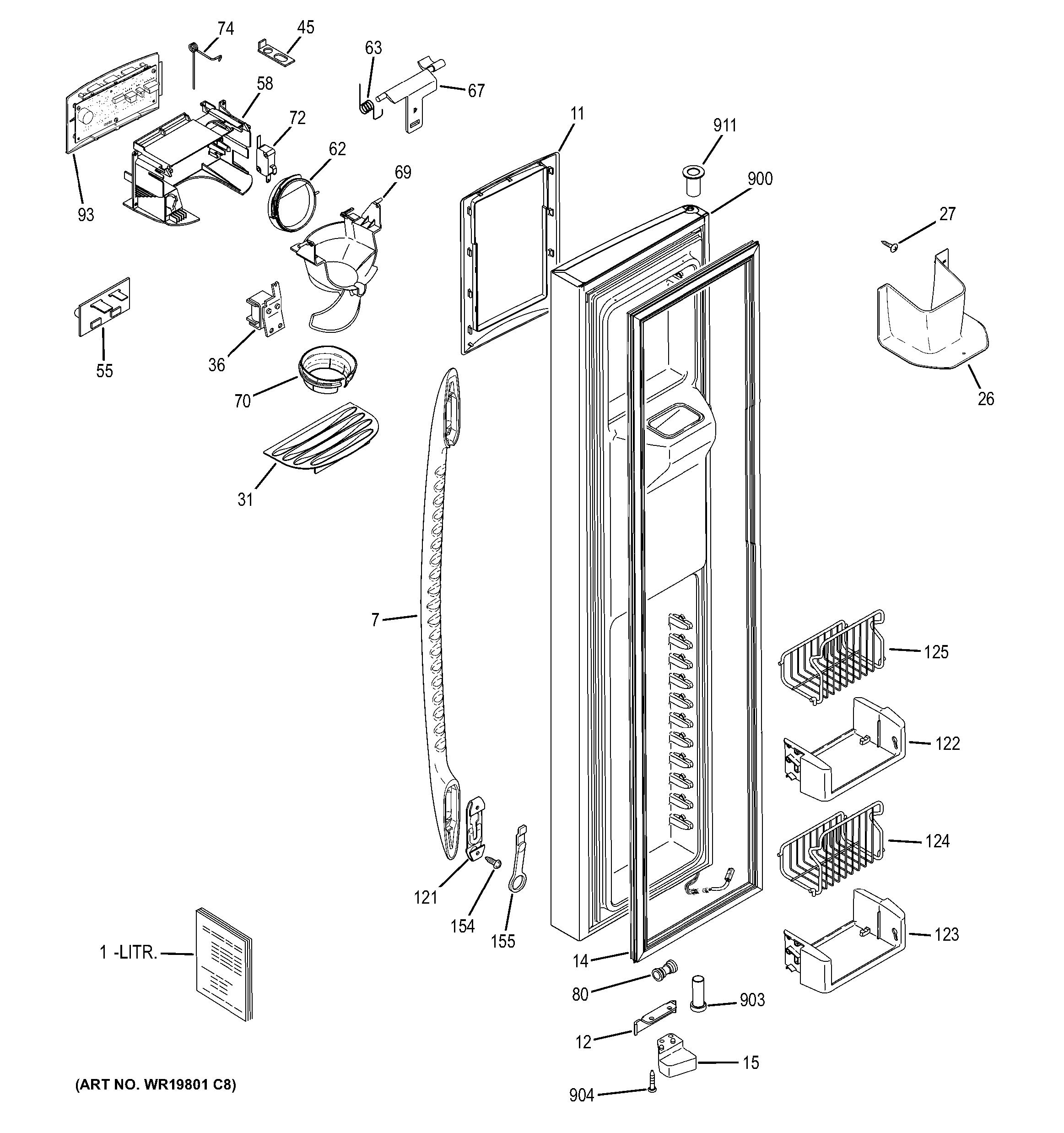 GE PSF26PGTASB freezer door diagram