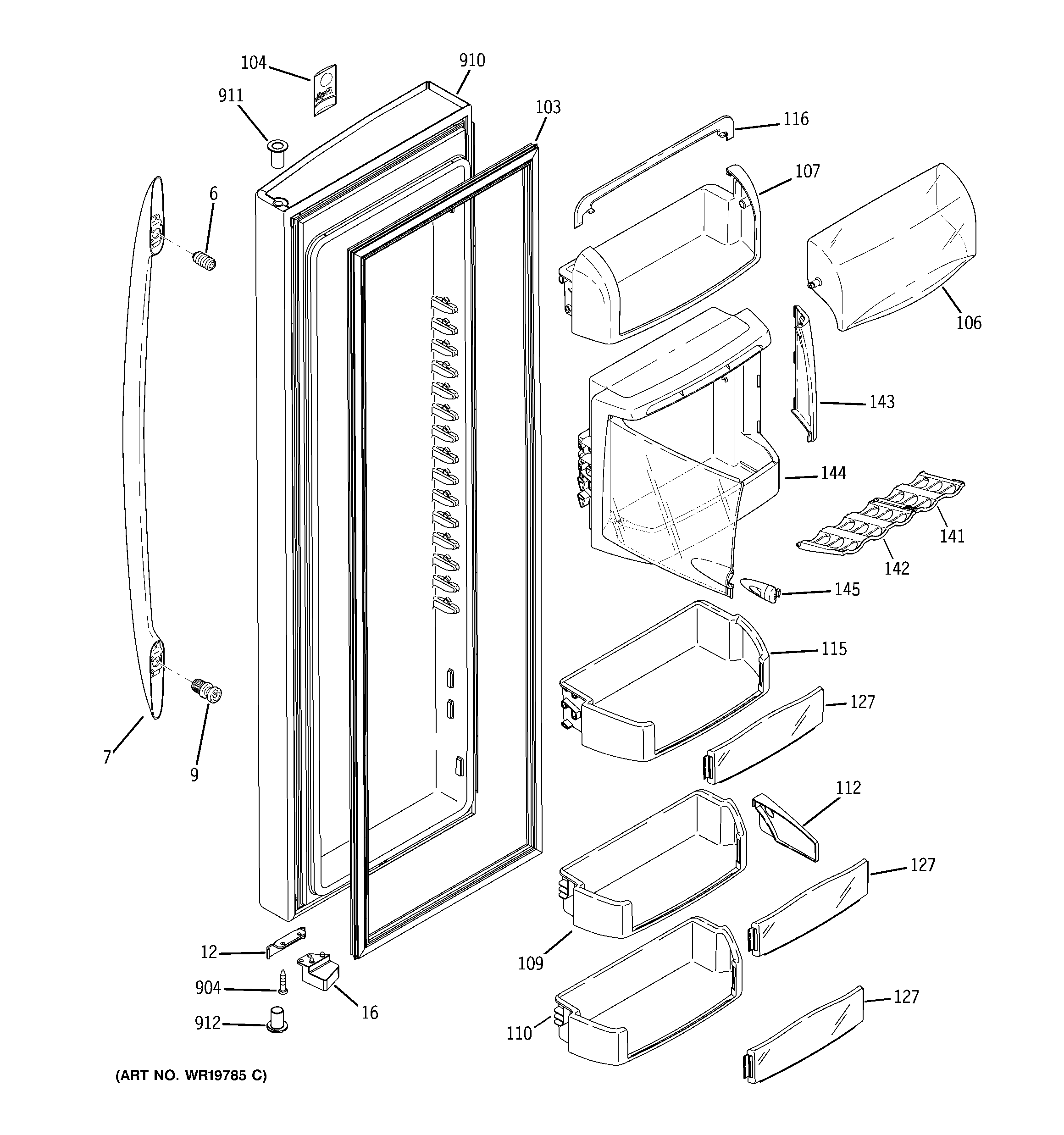 GE PSF26PGTASB fresh food door diagram