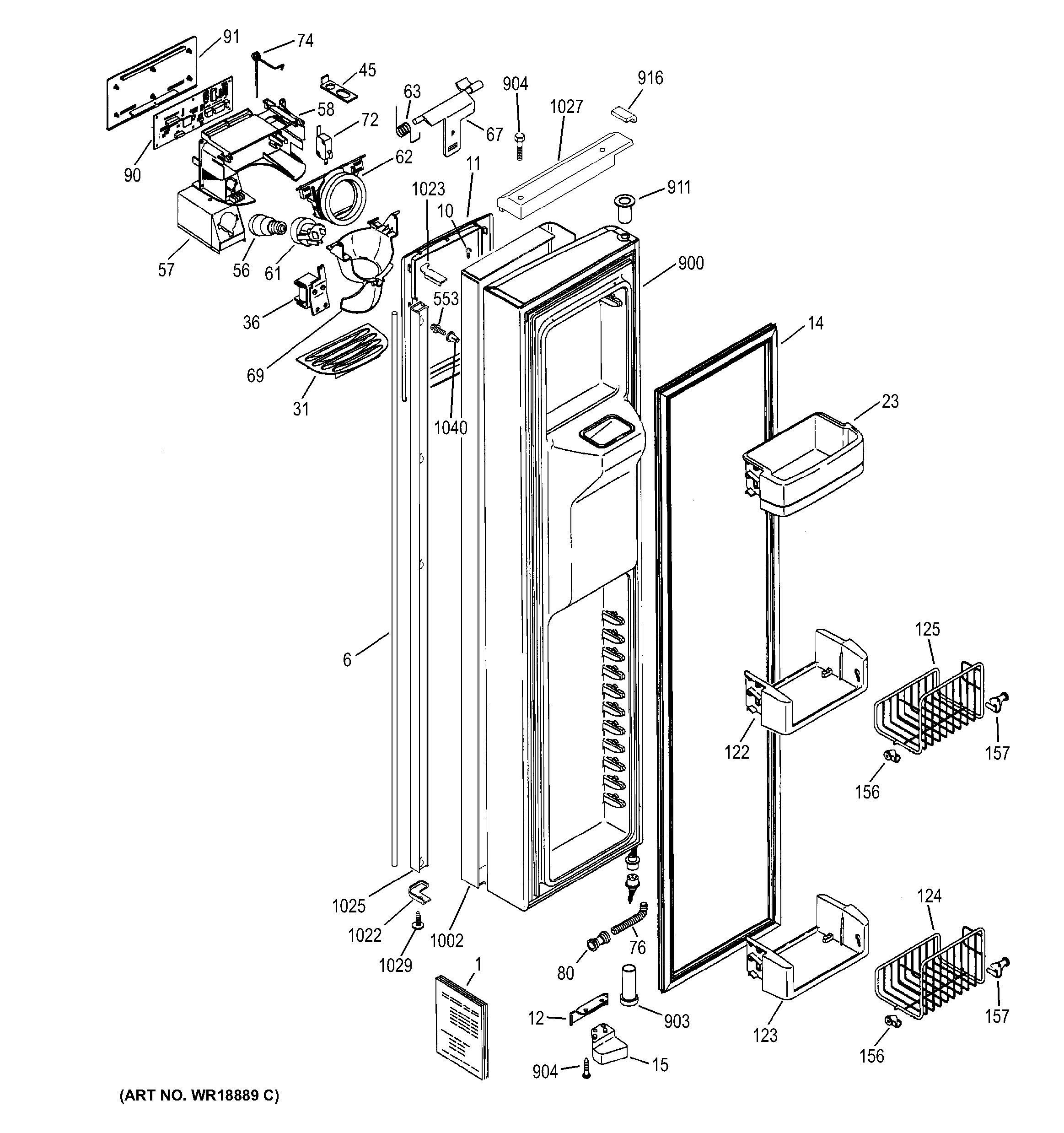 GE PSI23SGMBFBS freezer door diagram