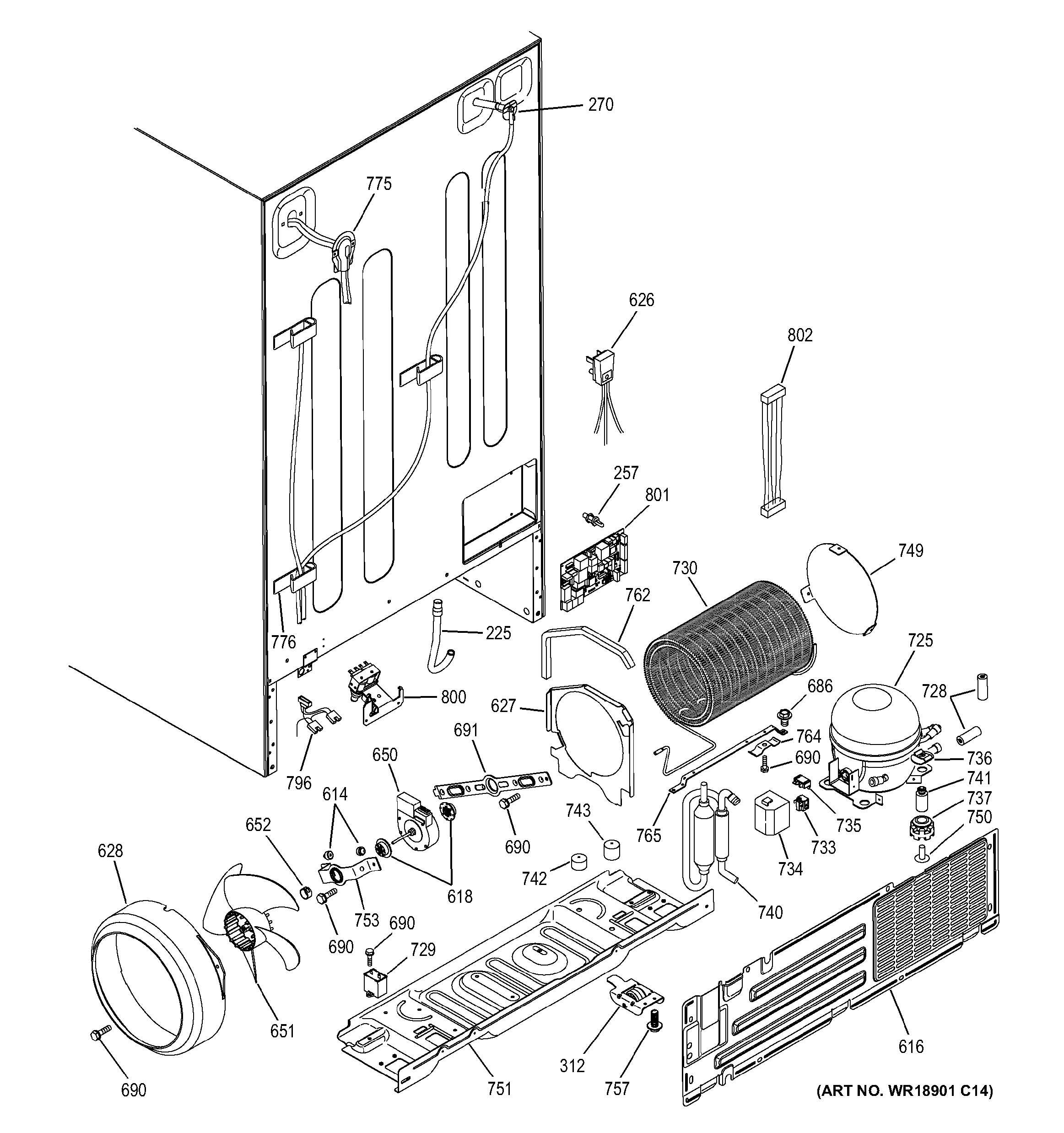 GE PSI23SGMBFBS machine compartment diagram