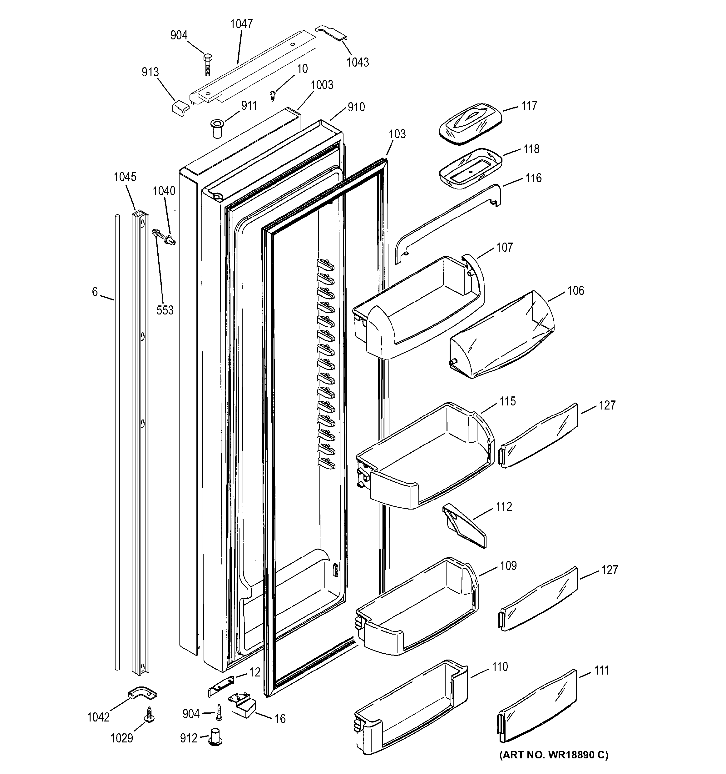 GE PSI23SGMBFBS fresh food door diagram
