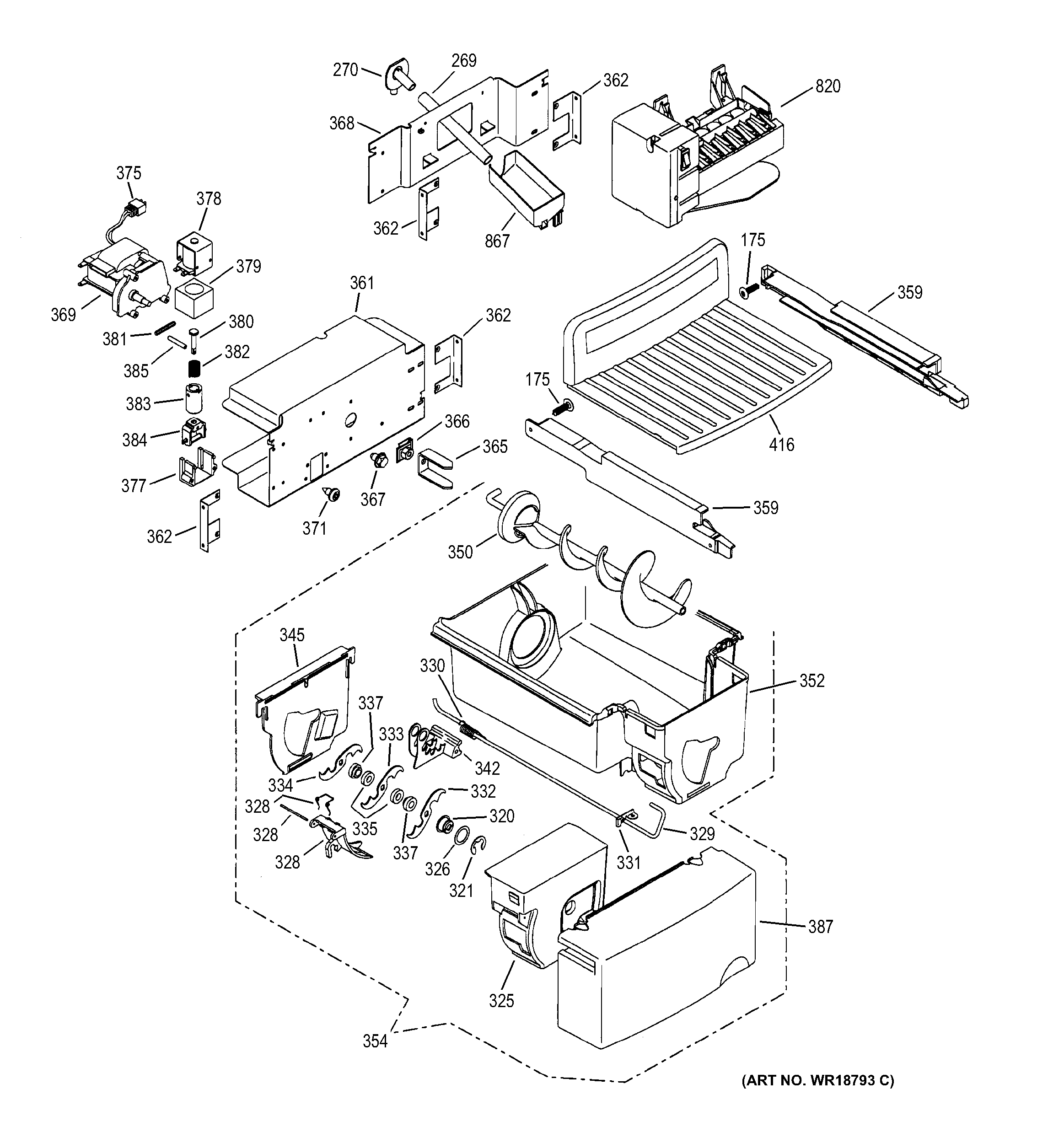 GE PSI23SGMBFBS ice maker & dispenser diagram