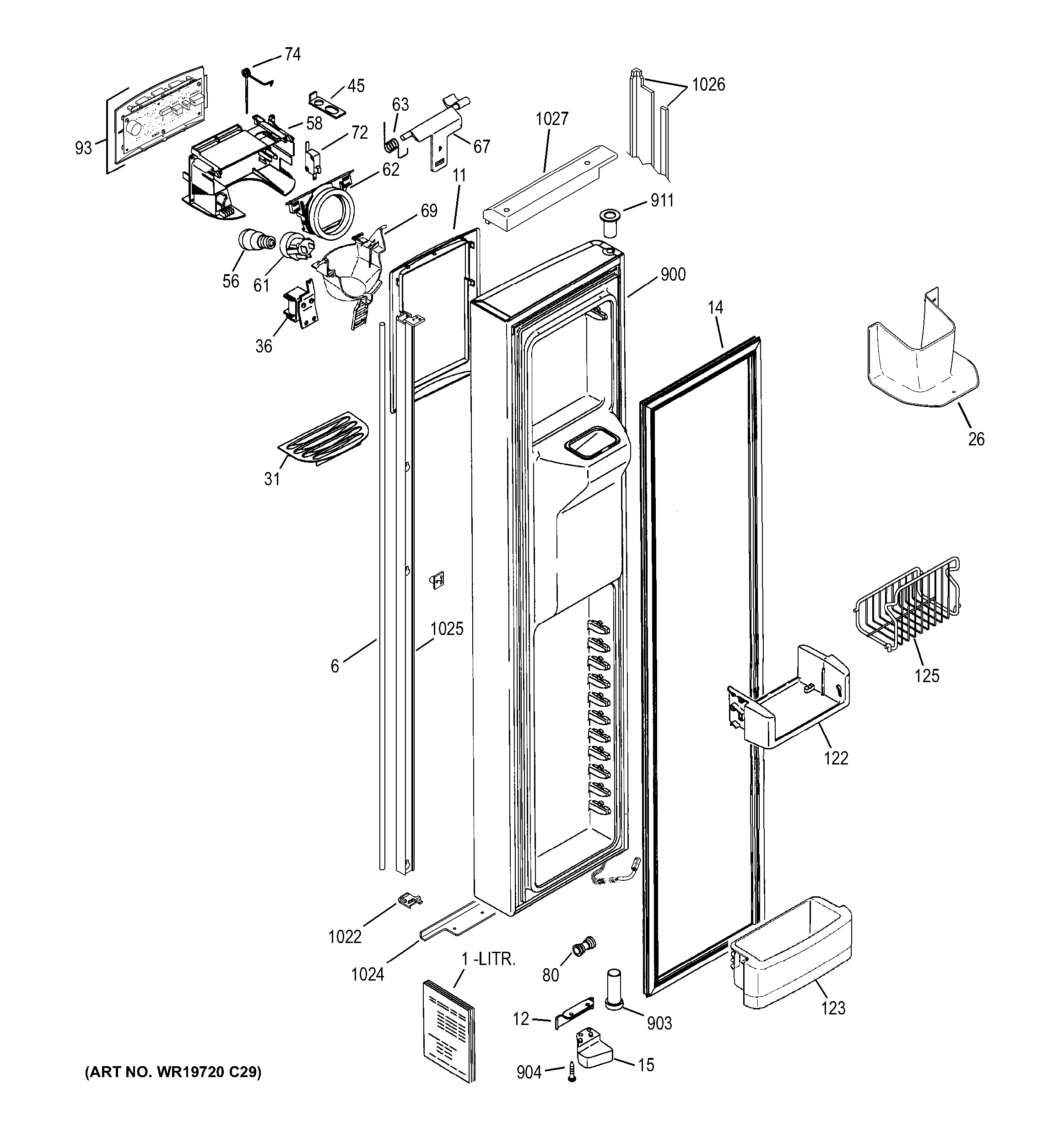 GE PSI23MGTEWV freezer door diagram
