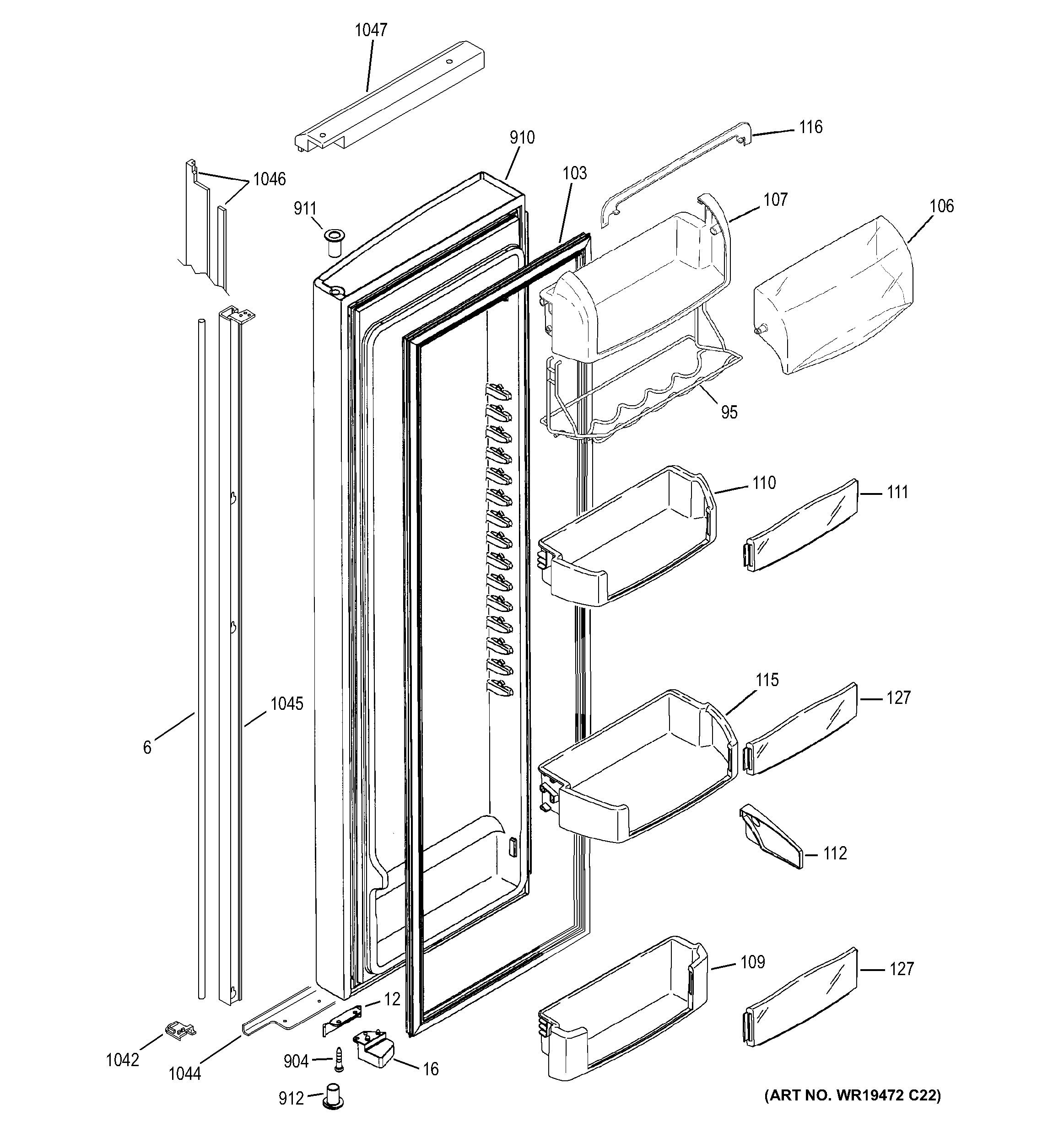 GE PSI23MGTEWV fresh food door diagram