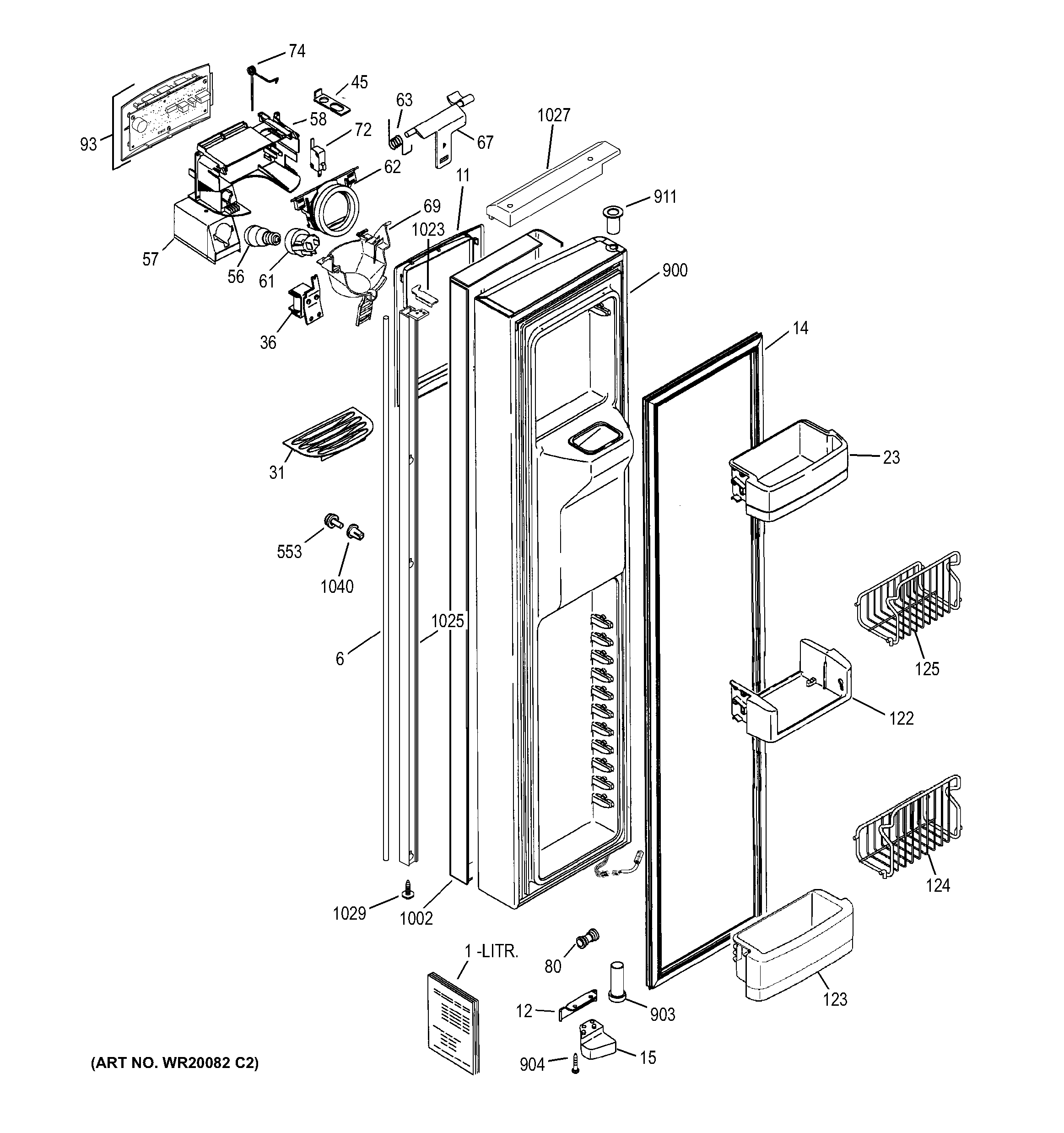 GE PIE23NGTCFSV freezer door diagram