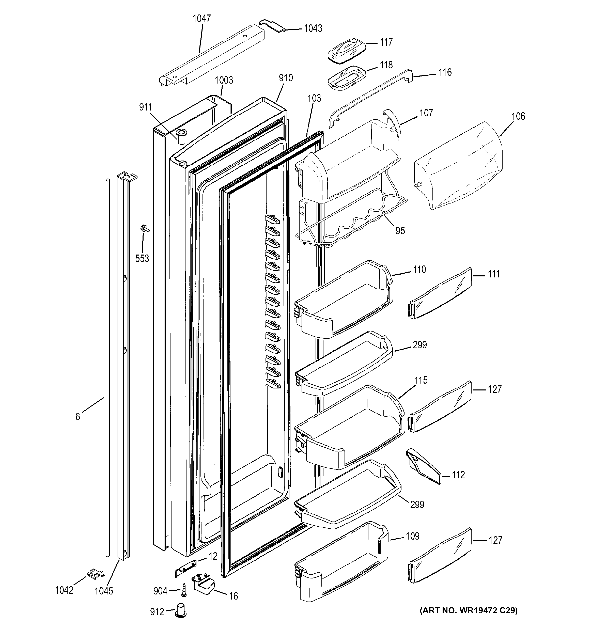 GE PIE23NGTCFSV fresh food door diagram