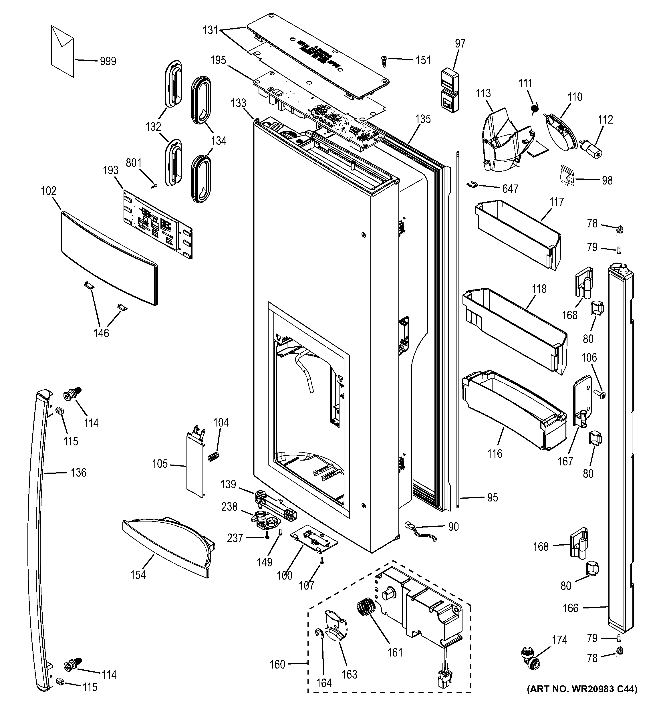 GE GYE22KSHCSS dispenser door diagram