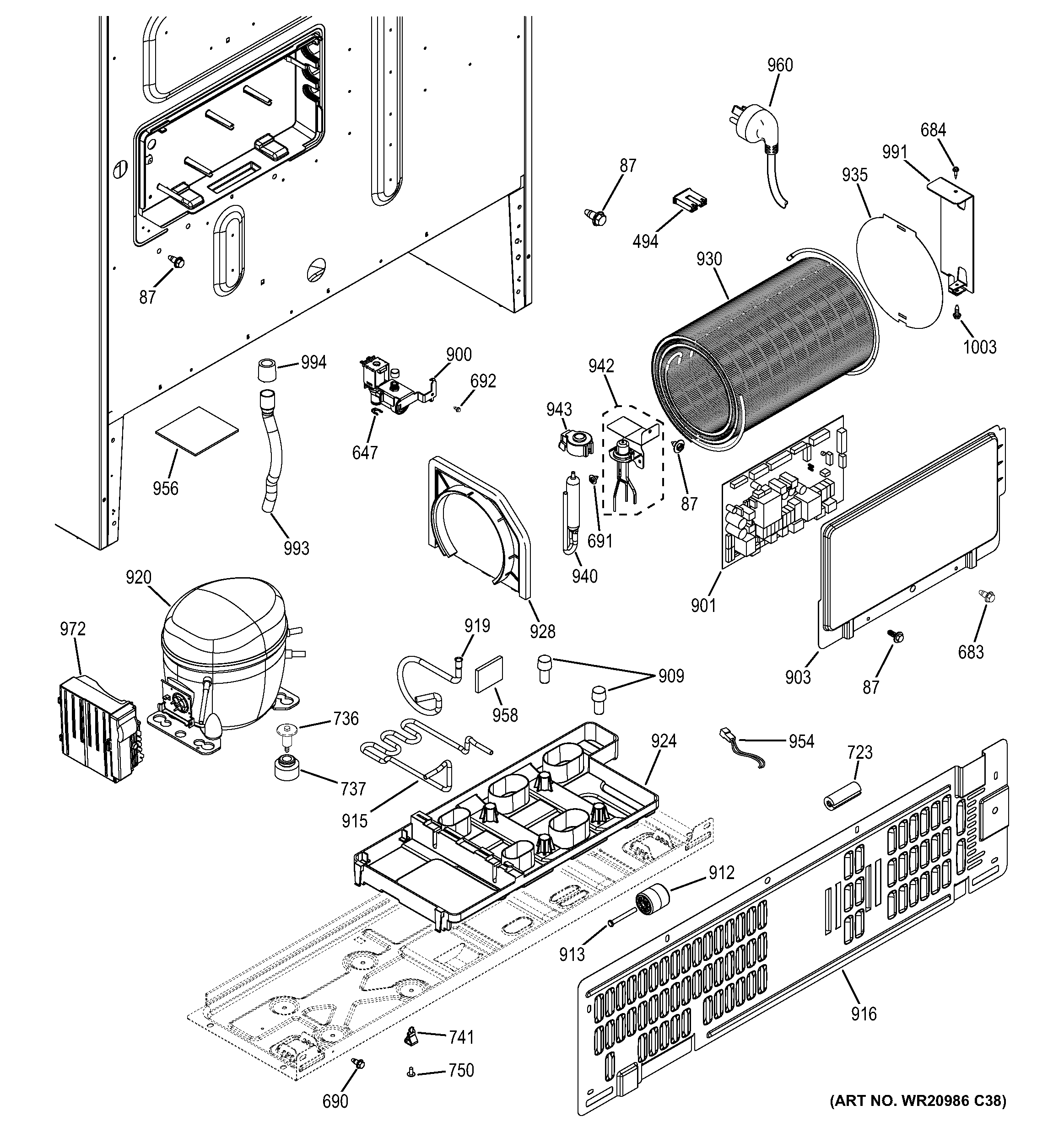 GE GYE22KSHCSS machine compartment diagram