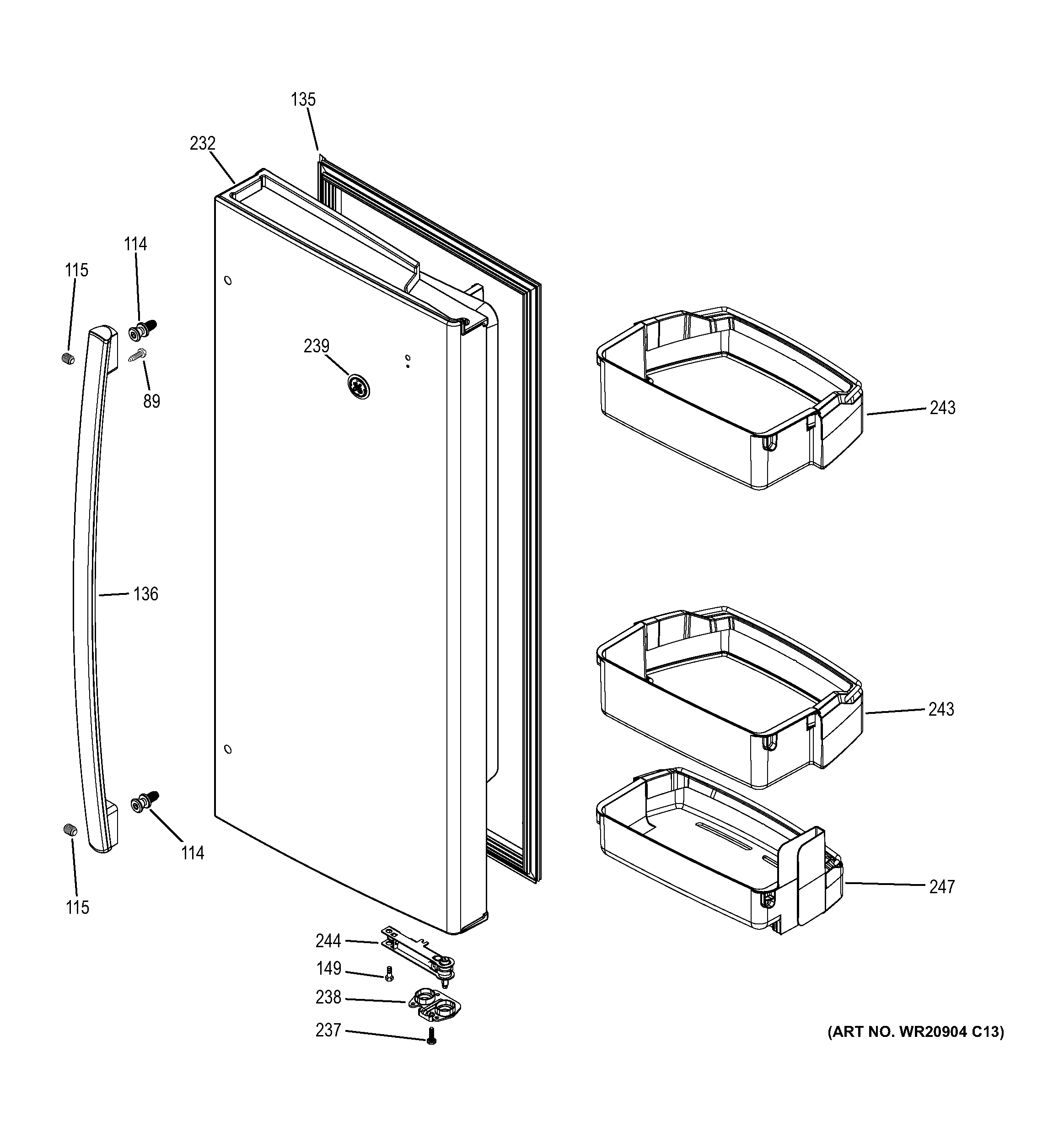 GE GYE22KSHDSS fresh food door - rh diagram