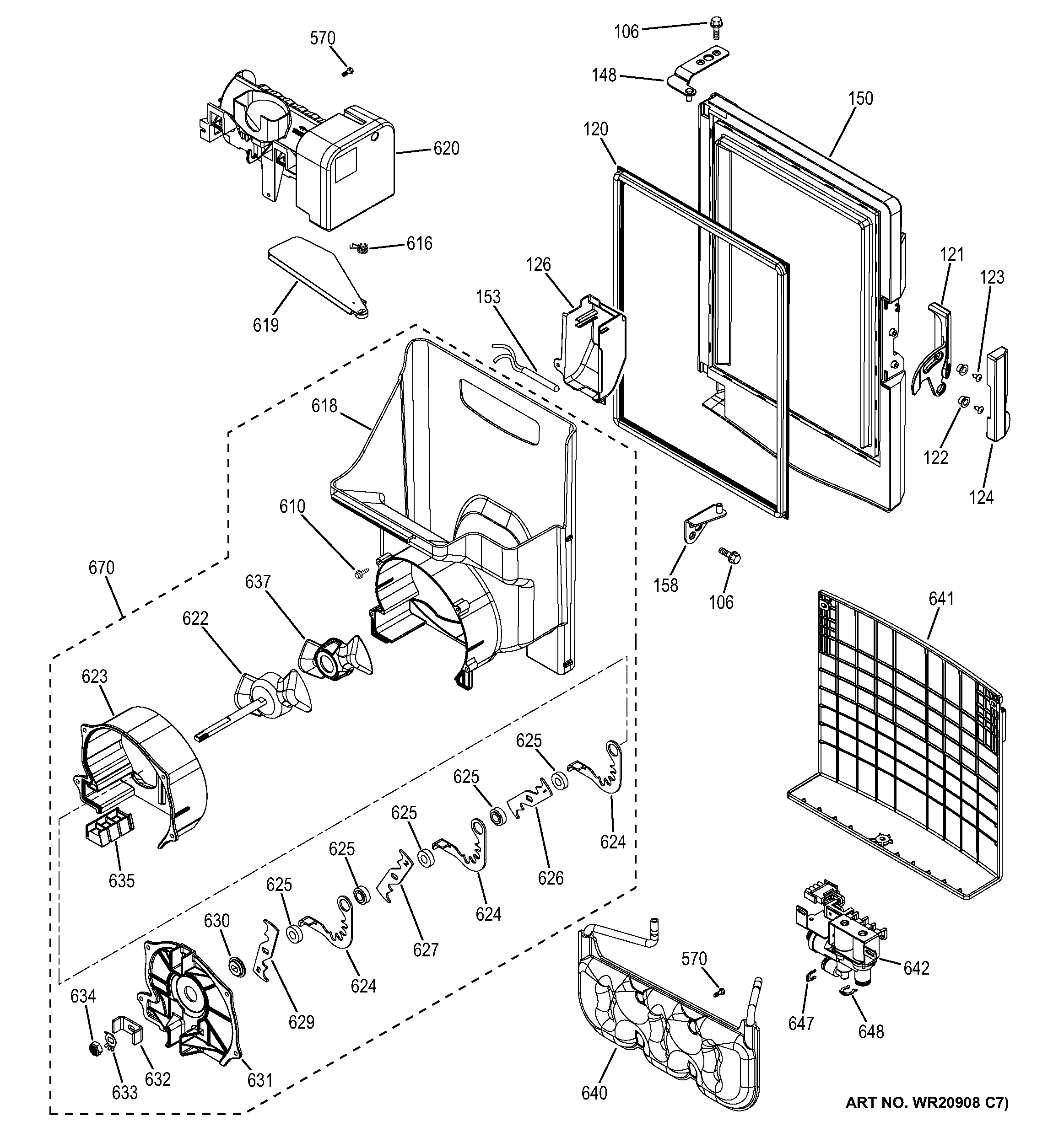 GE GYE22KSHDSS ice maker & dispenser diagram