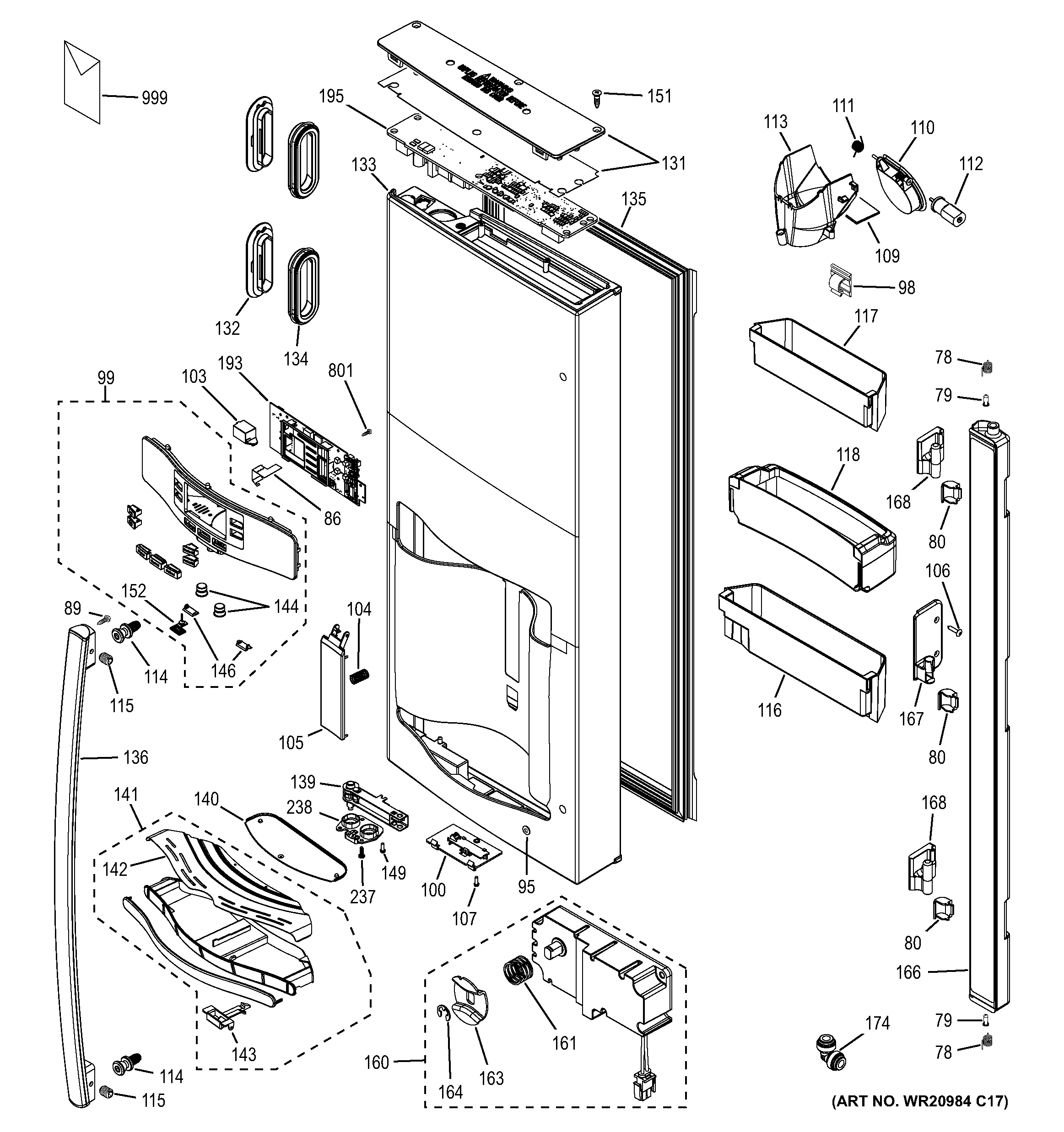 GE PFE28RSHESS dispenser door diagram