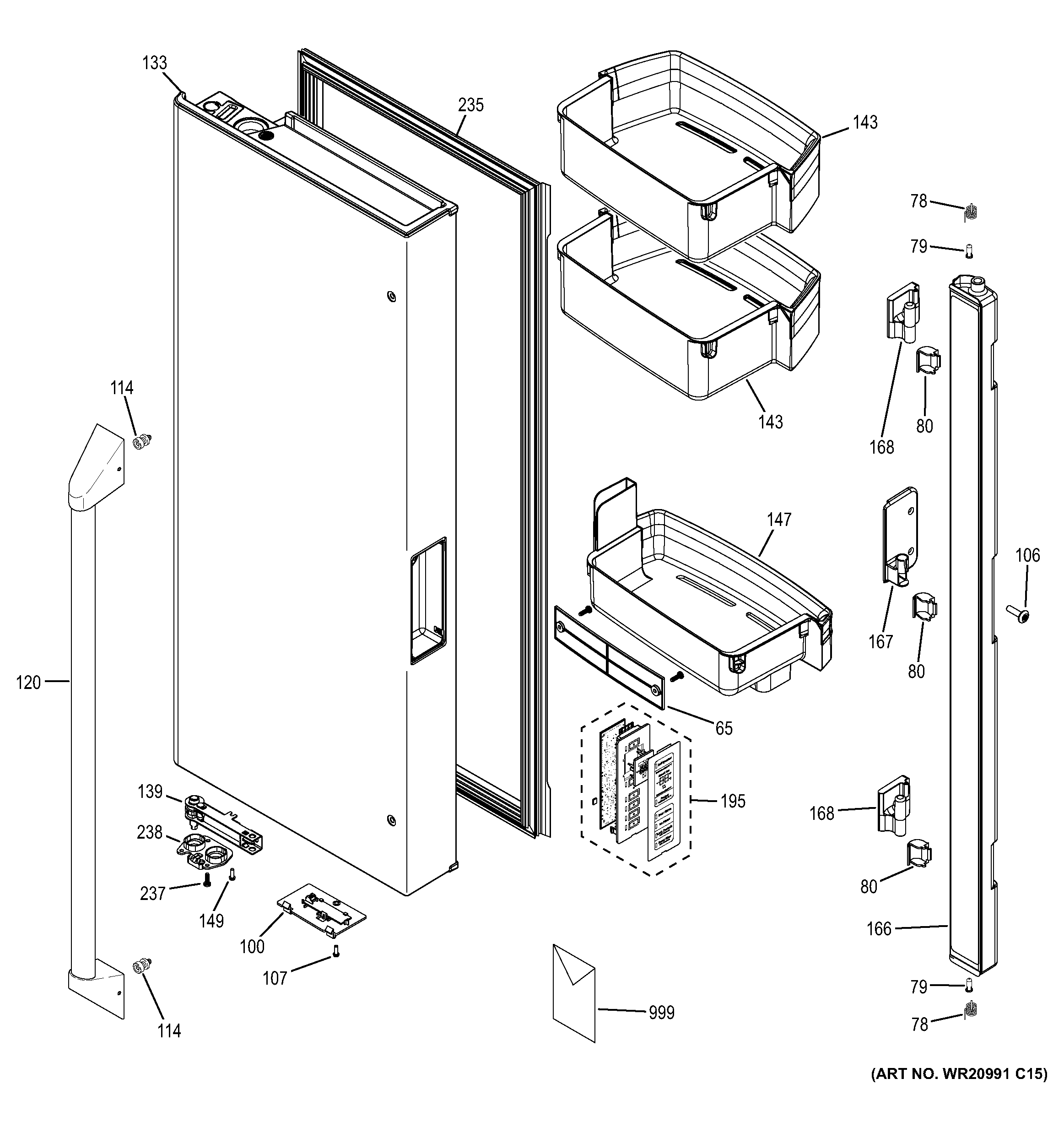 GE ZWE23PSHCSS fresh food door - lh diagram