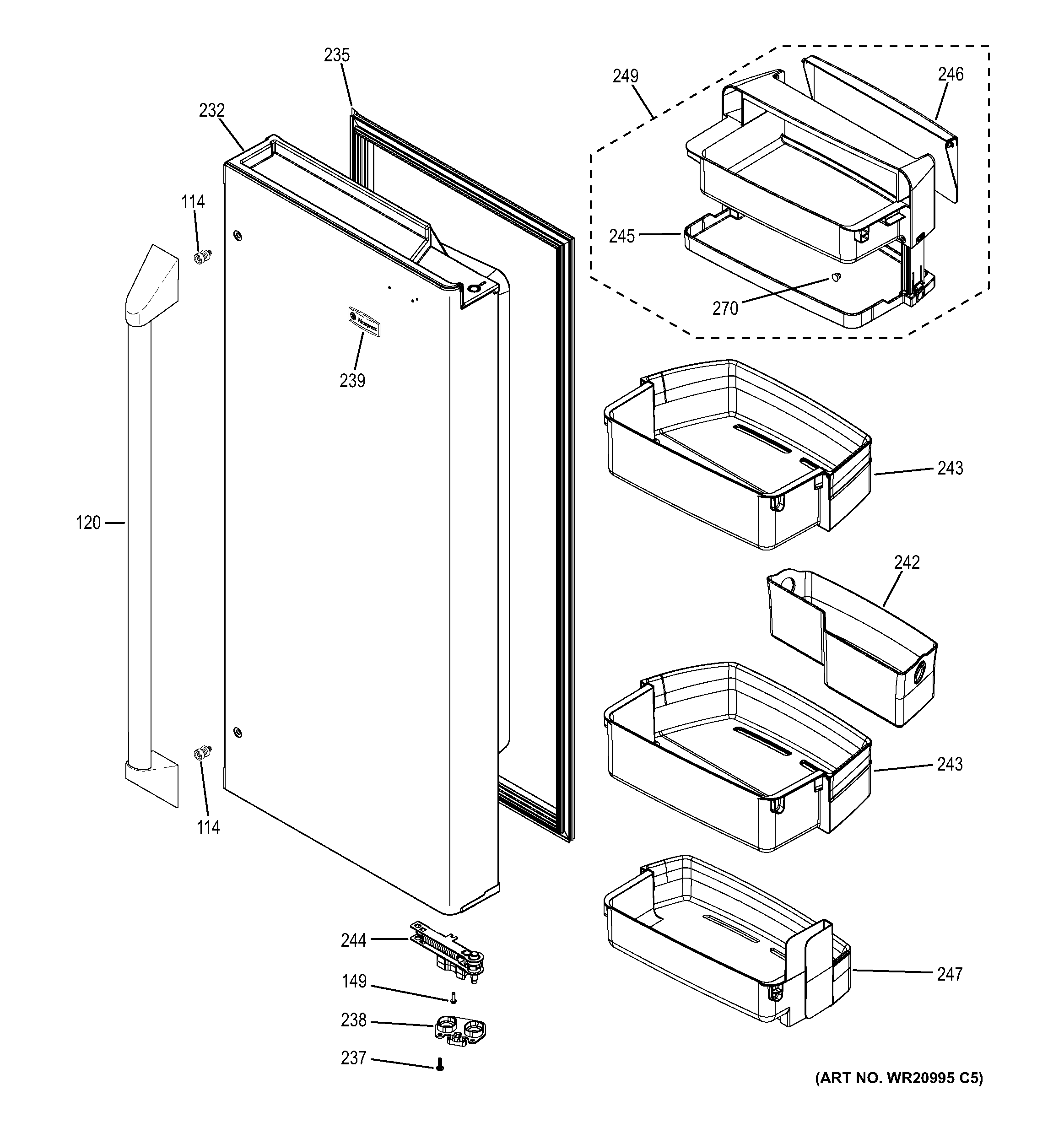 GE ZWE23PSHCSS fresh food door - rh diagram