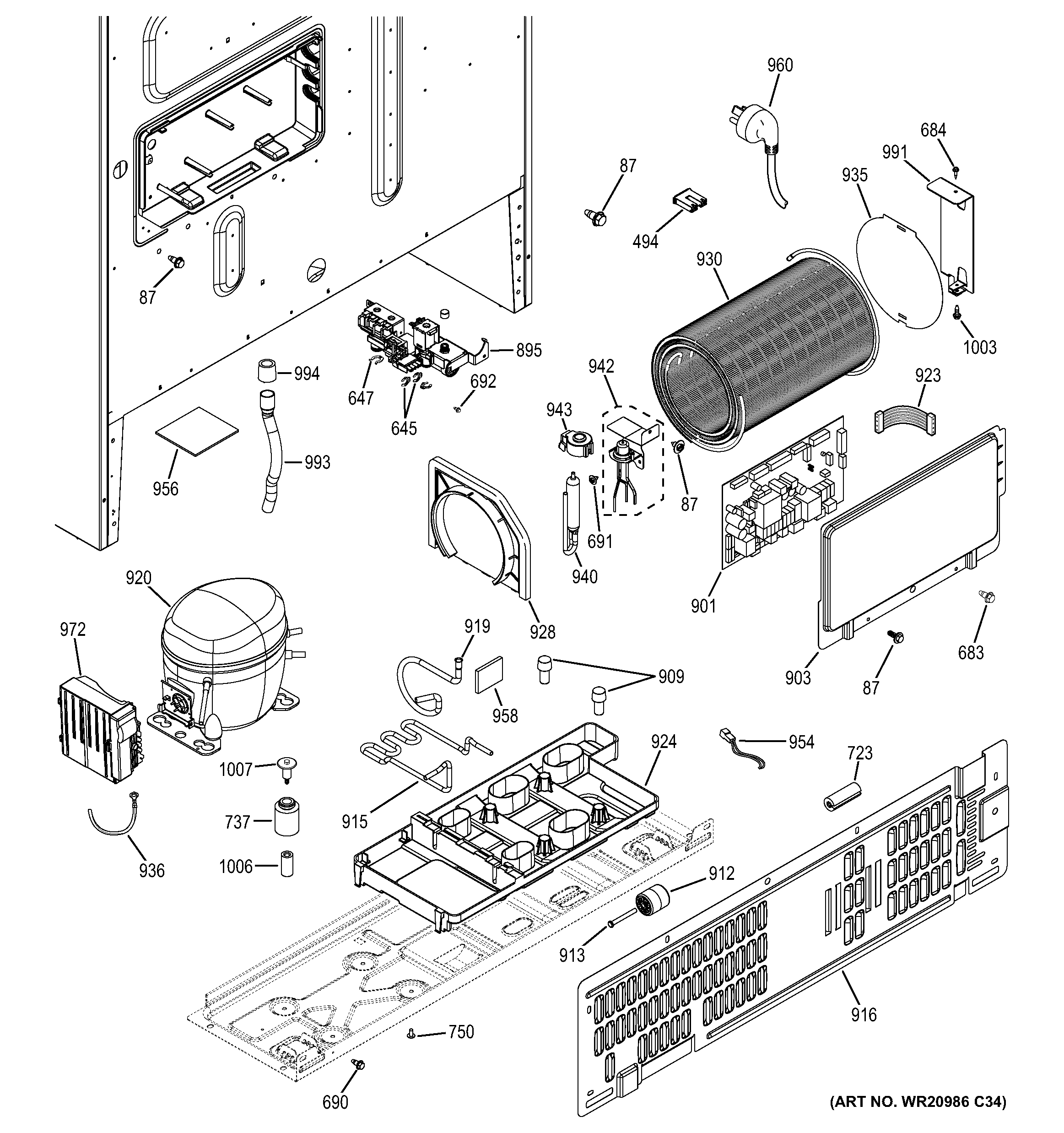 GE ZWE23PSHCSS machine compartment diagram