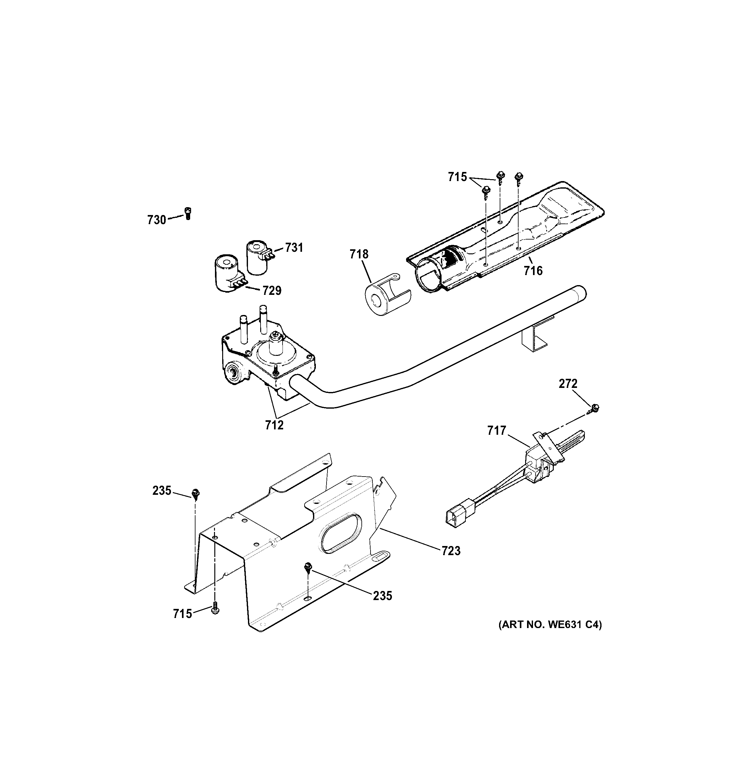 GE GTDX180PD1WW gas valve & burner assembly diagram