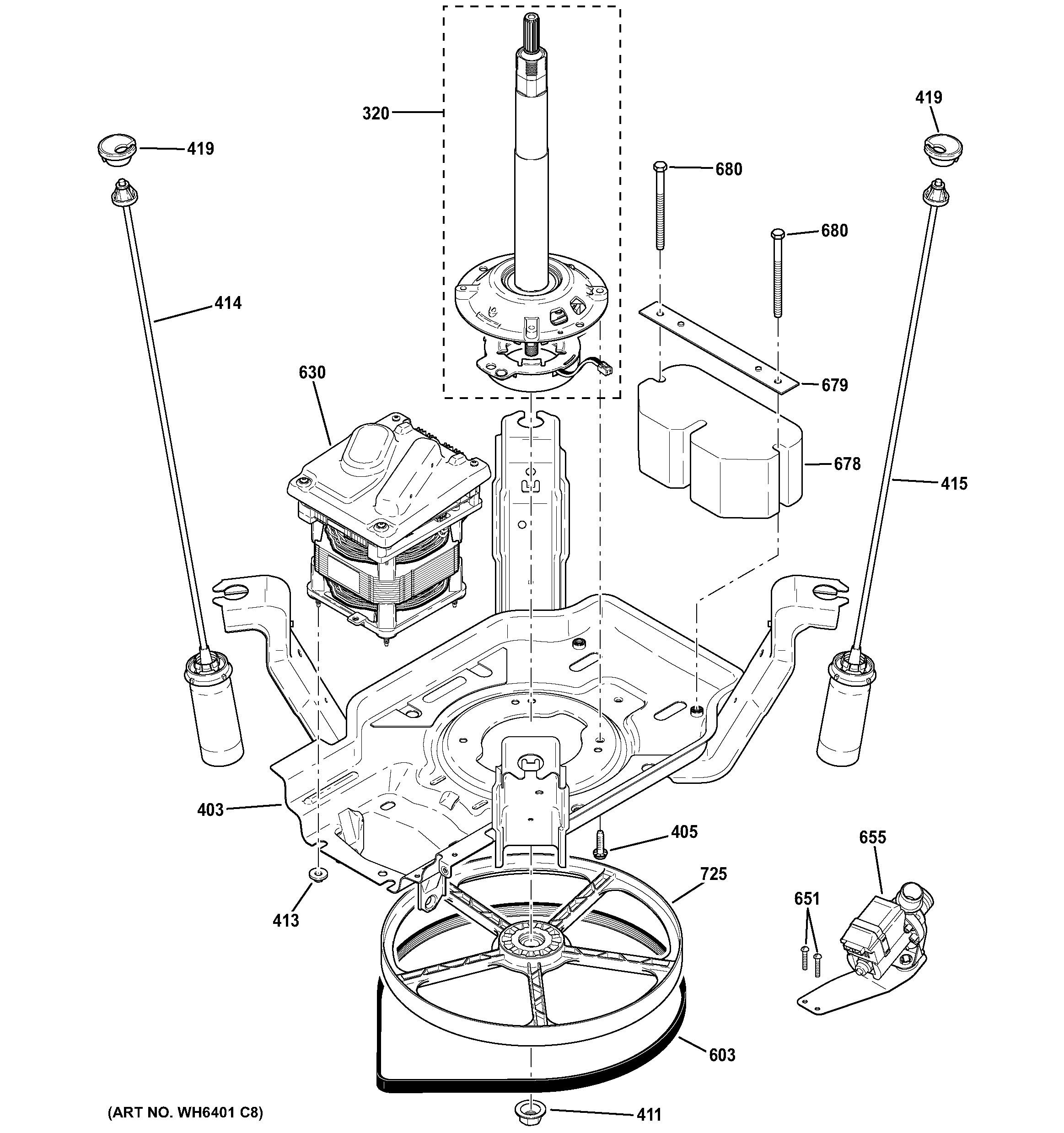 GE GTWN4250D1WS suspension, pump & drive components diagram