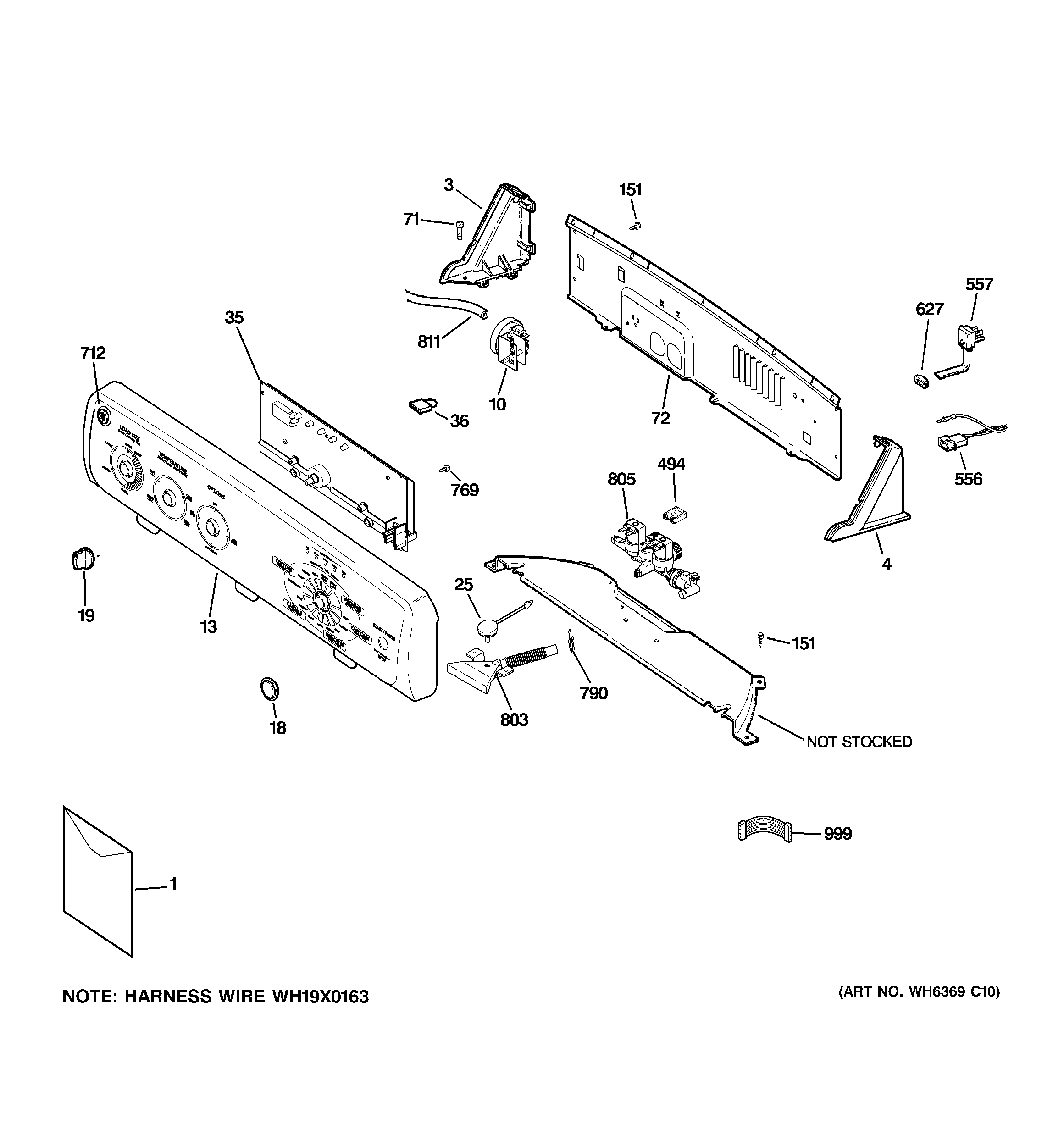 GE GTWP2250D1WW controls & backsplash diagram