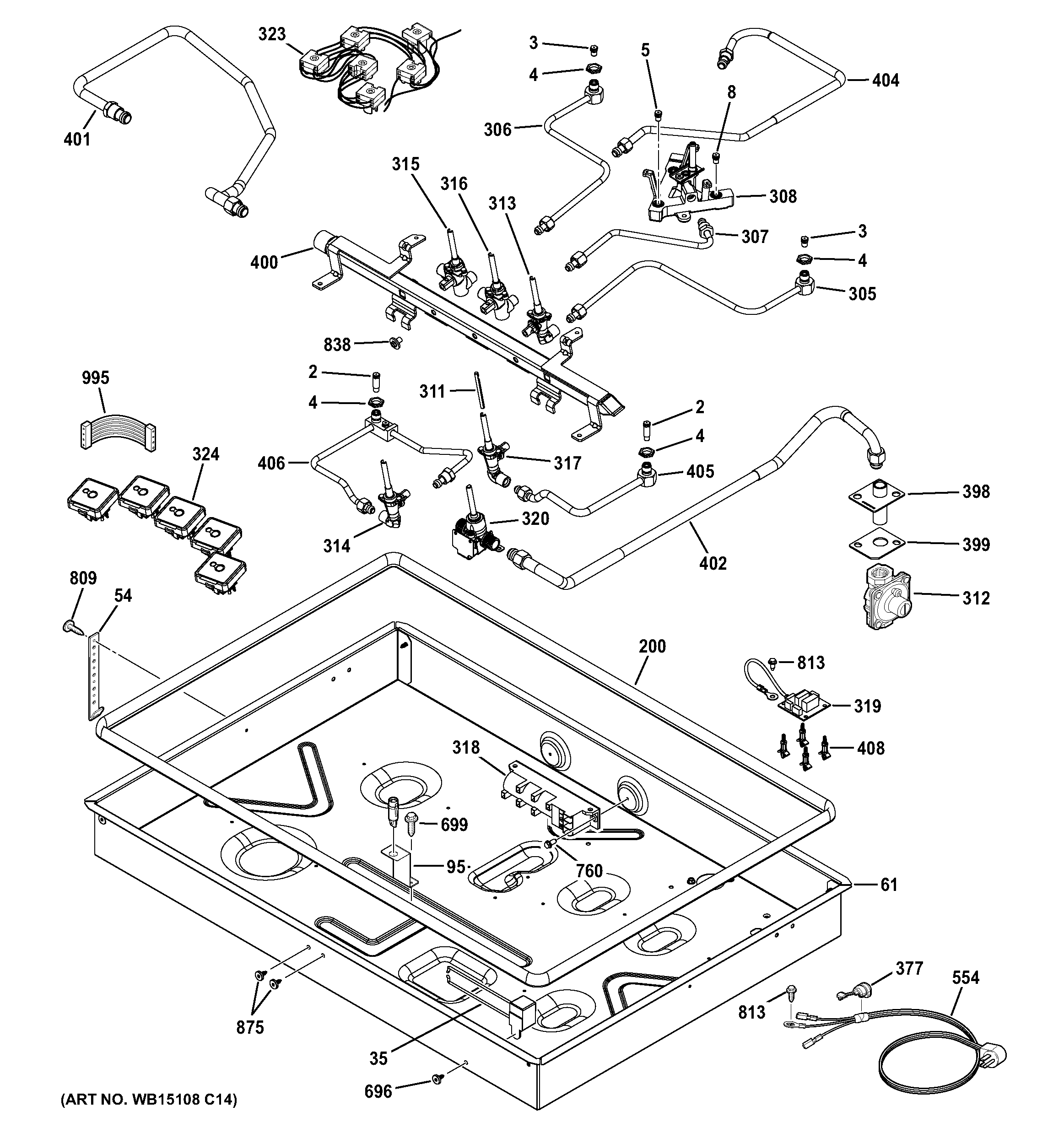 GE PGP959SET1SS gas & burner parts diagram