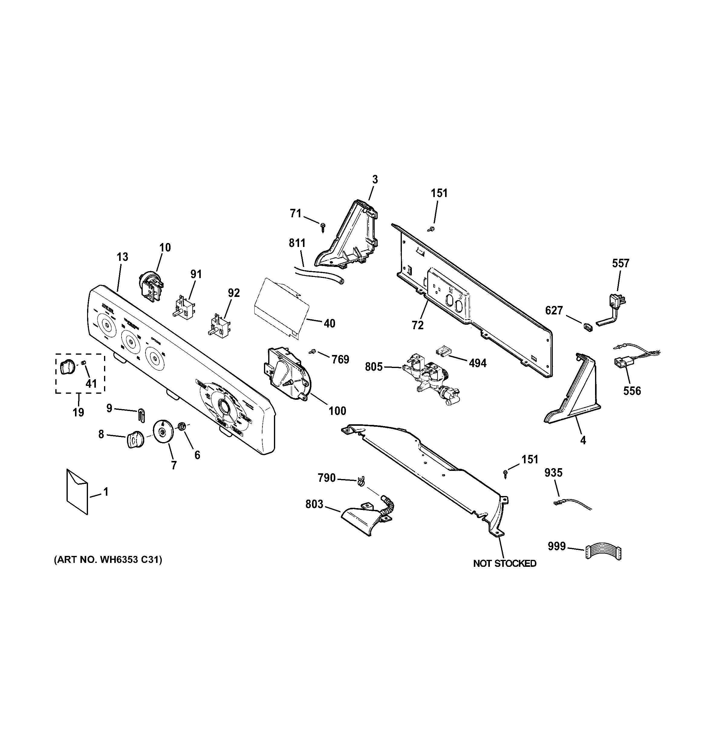 Hotpoint HTWP1200D0WW controls & backsplash diagram