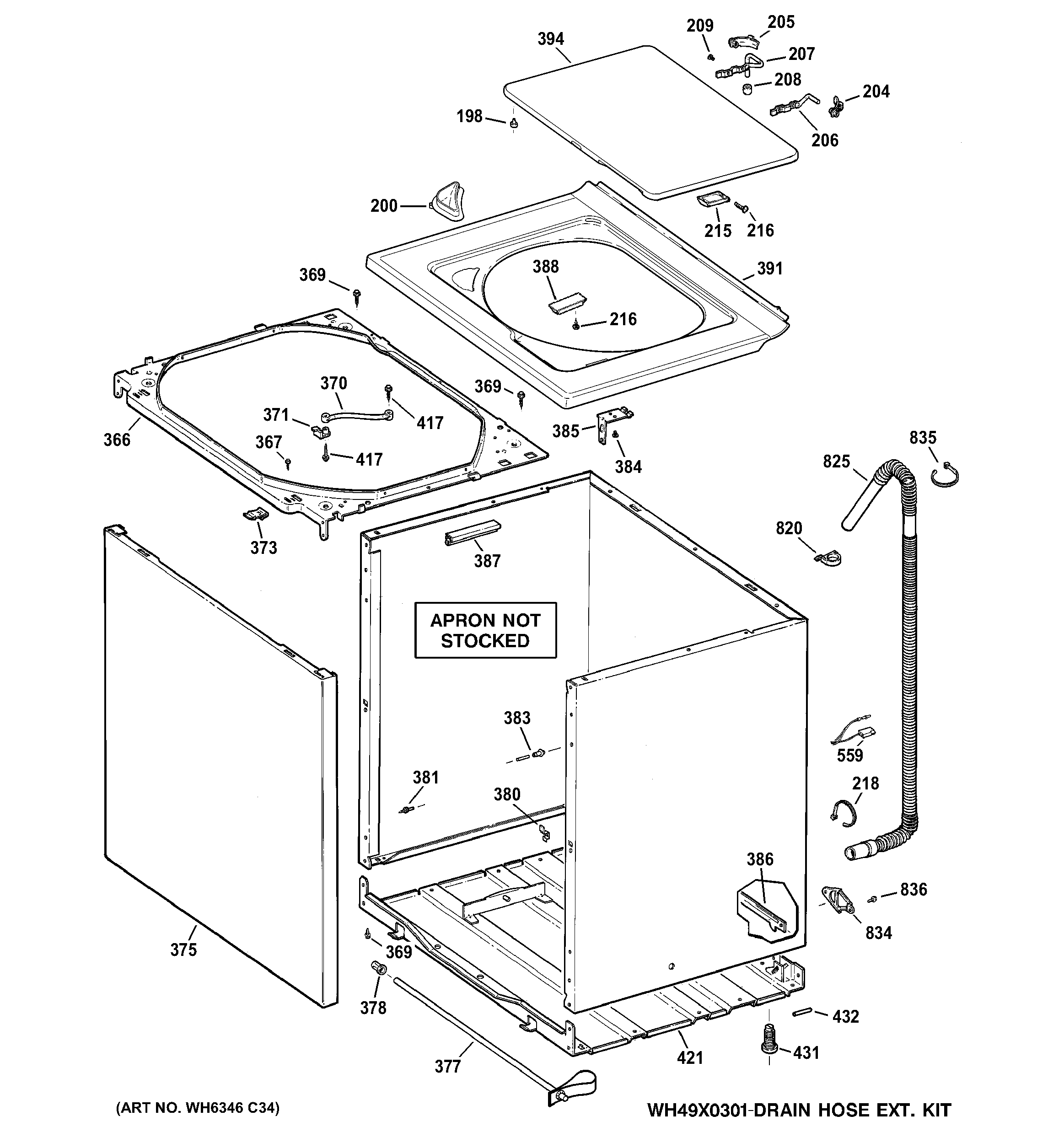 Hotpoint HTWP1200D0WW cabinet, cover & front panel diagram