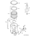 Hotpoint HTWP1200D0WW tub, basket & agitator diagram