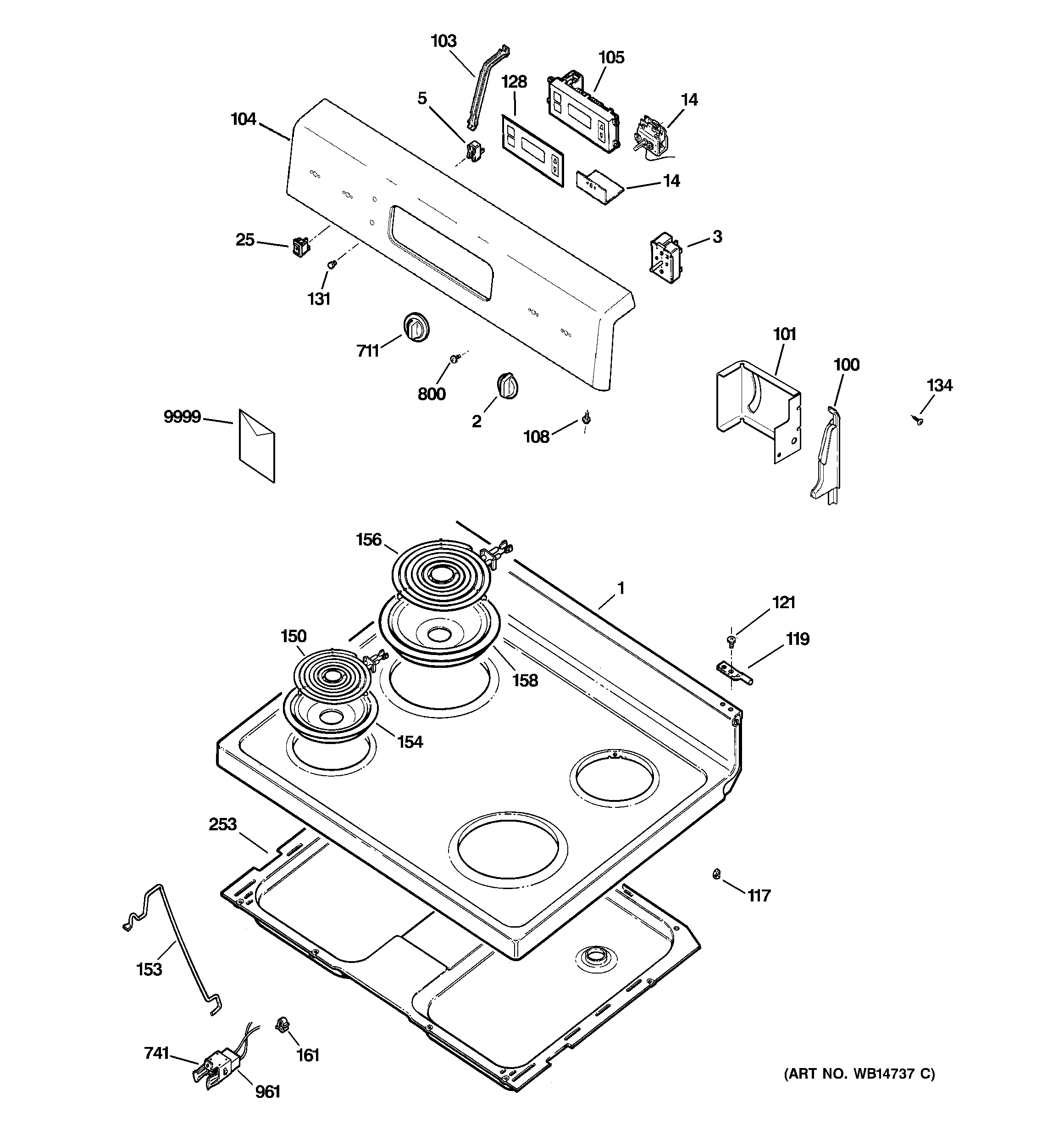 Hotpoint RB526DH2BB control panel & cooktop diagram