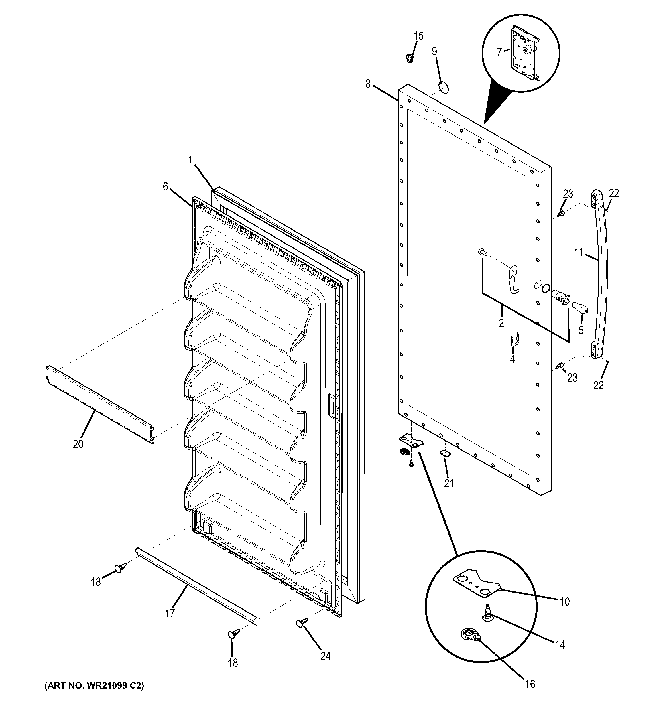 GE FUF20DHRBWW door diagram