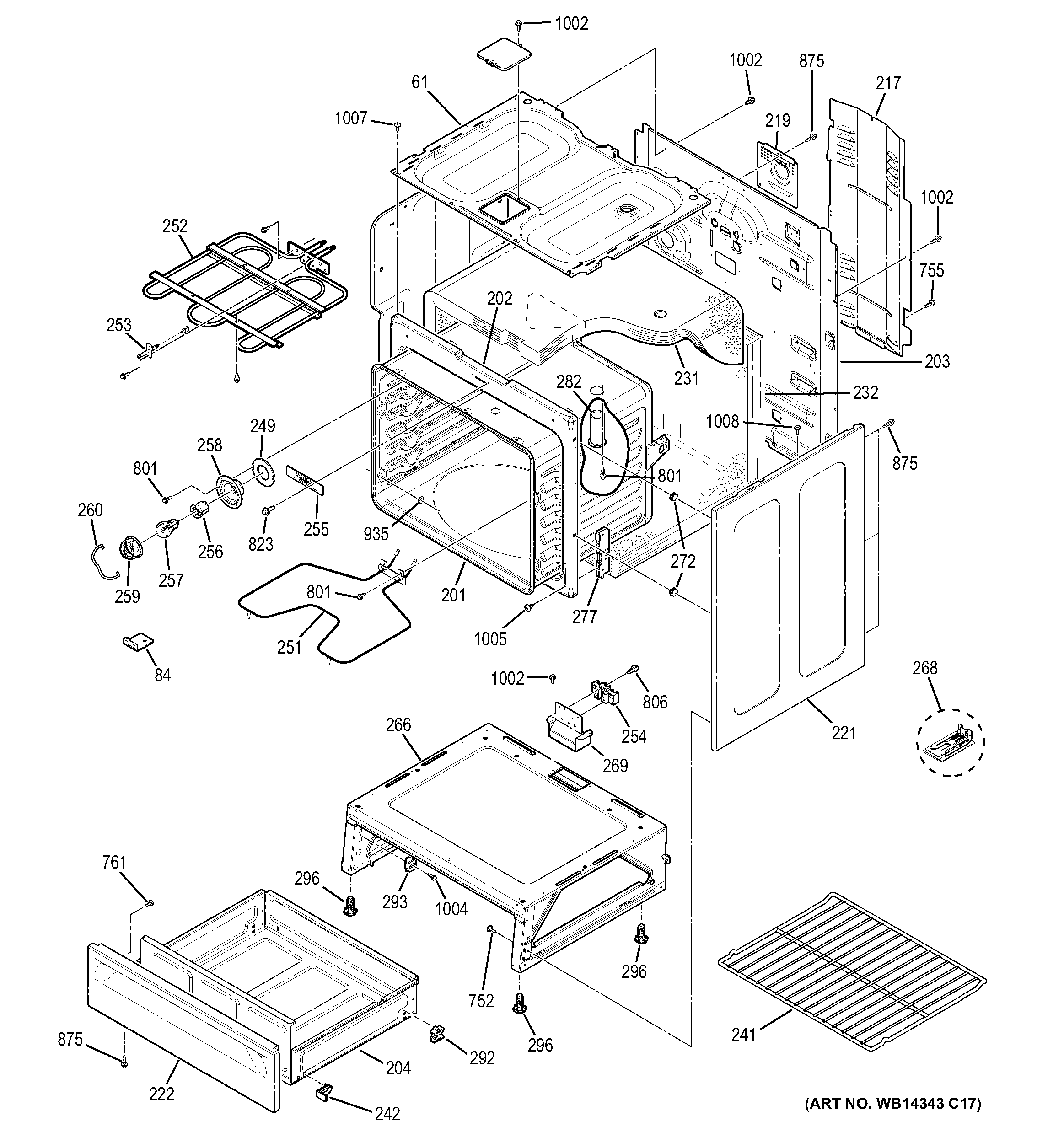 GE JB250GF3SA body parts diagram