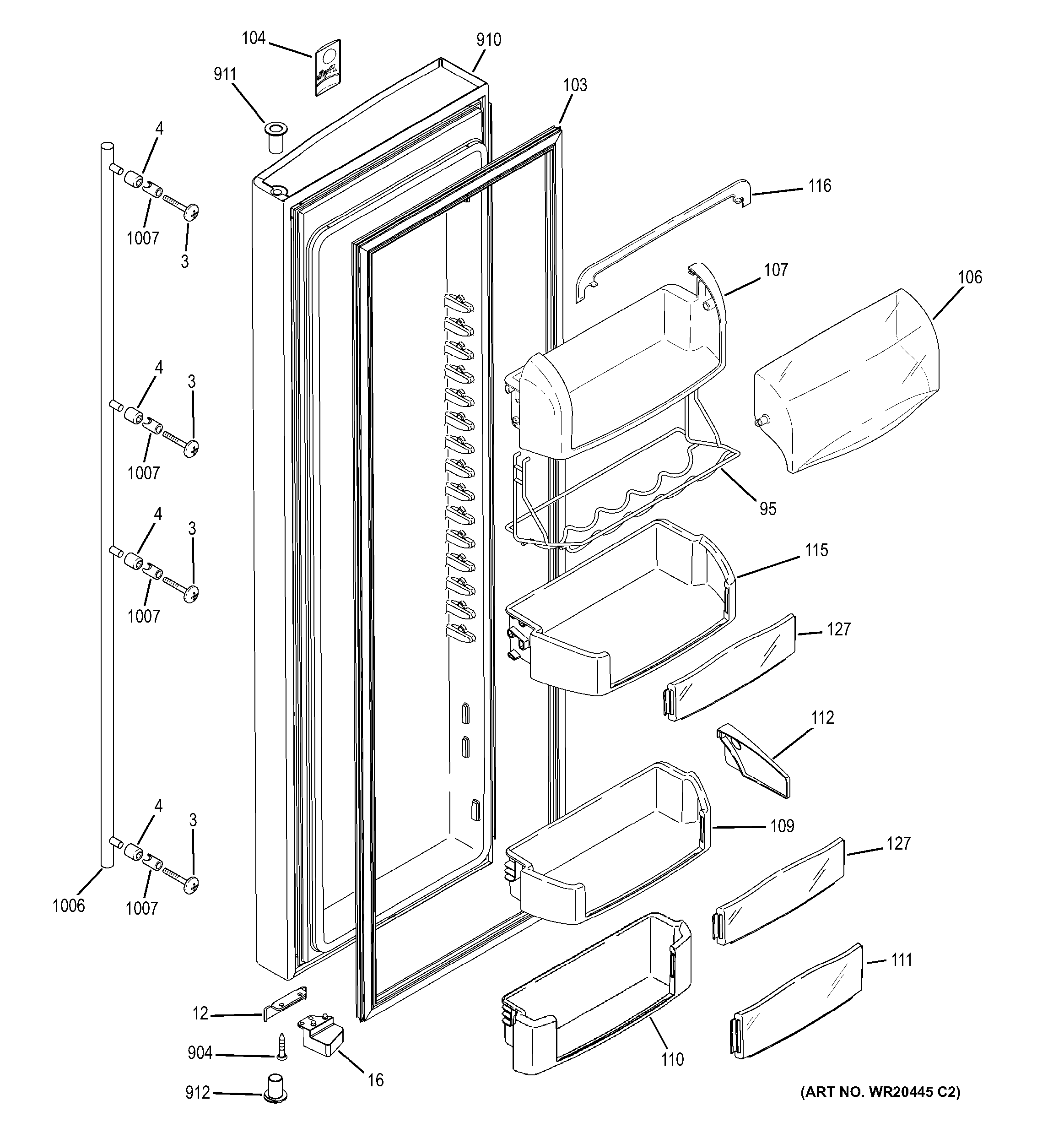 GE ZFSB25DXCSS fresh food door diagram