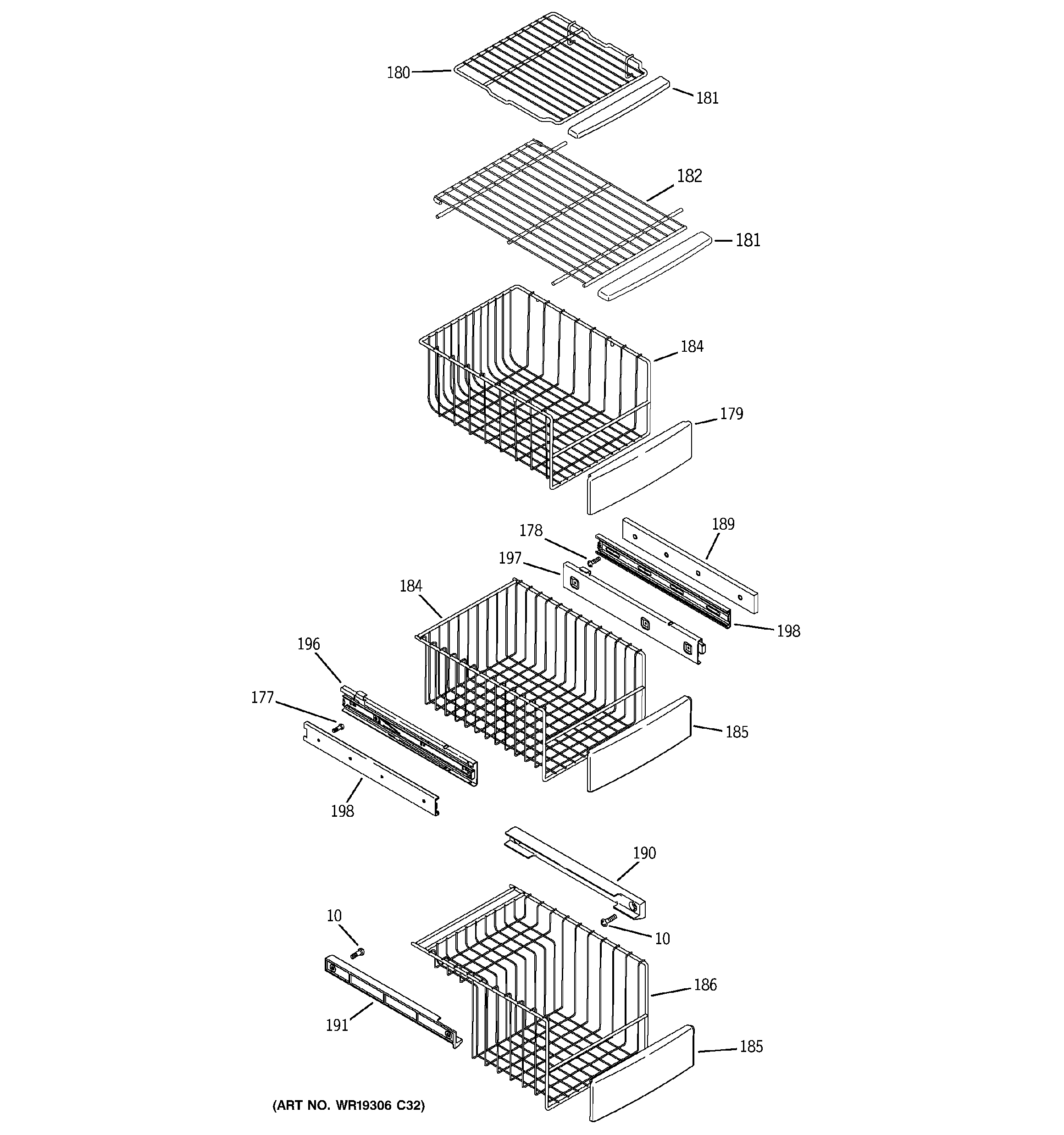 GE ZFSB25DXCSS freezer shelves diagram