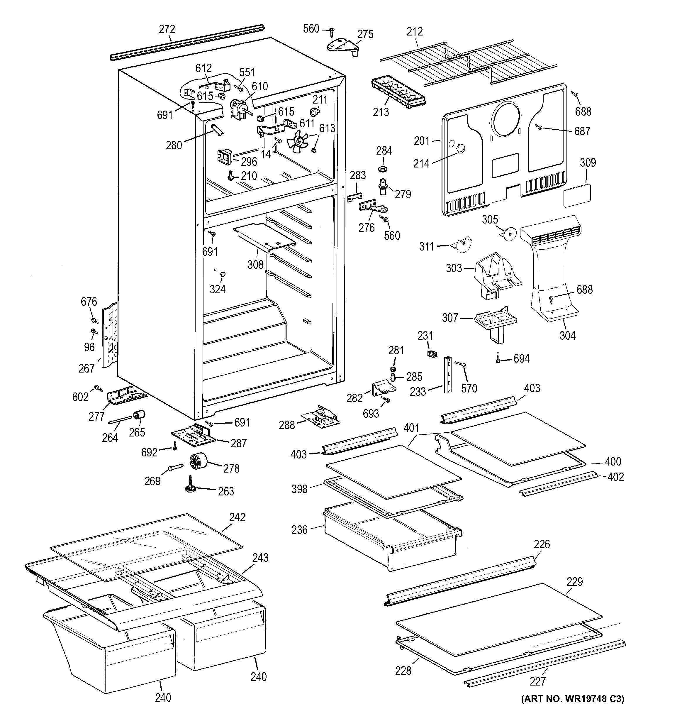 GE GTE17HBWKRWW cabinet diagram