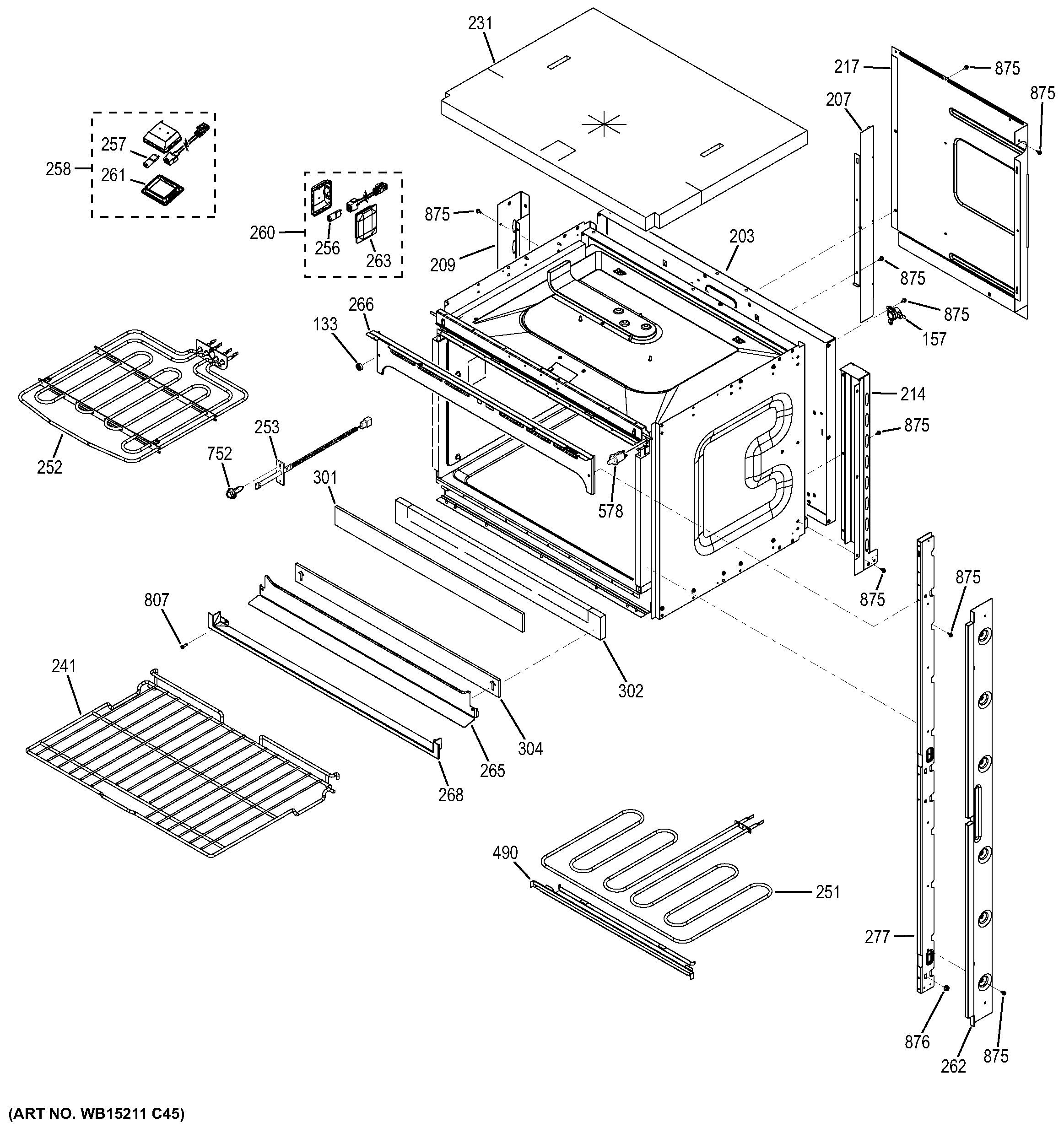 GE JK5500DF1WW upper oven diagram