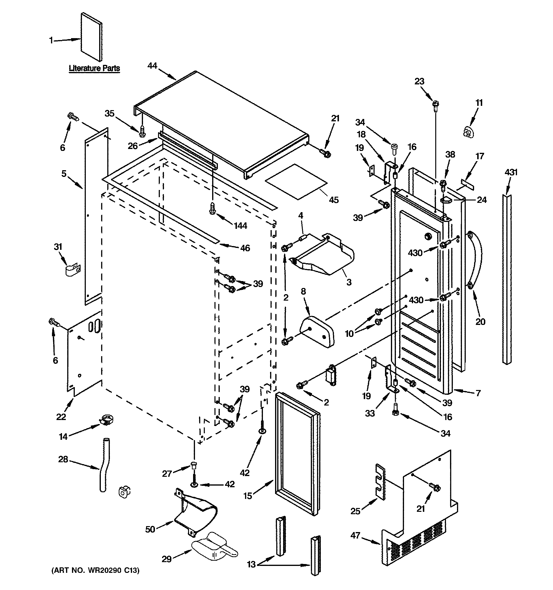 GE ZDIC150WWWC cabinet, liner & door parts diagram