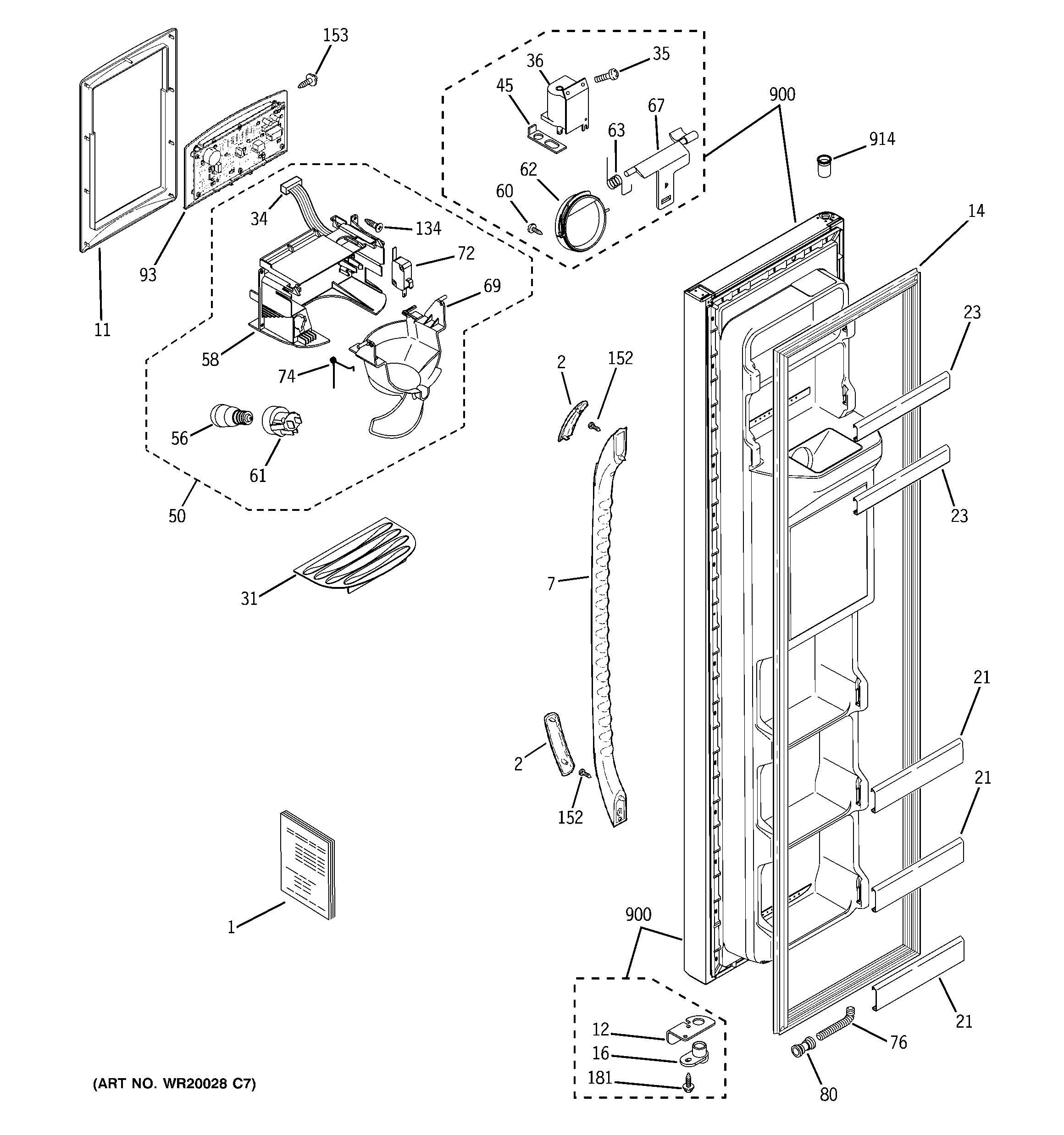 GE GSS20GEWPCC freezer door diagram