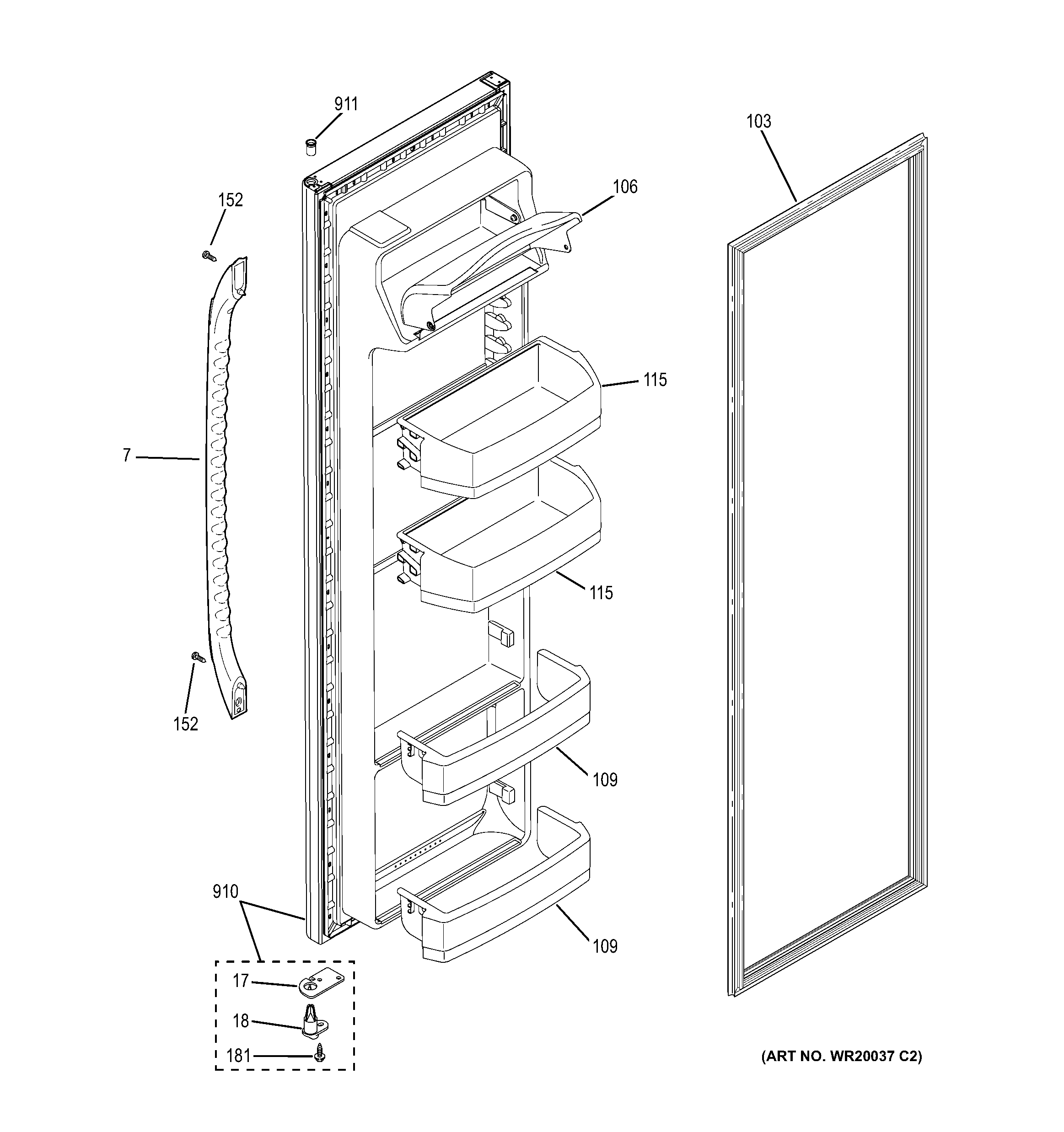 GE GSS20GSDBSS fresh food door diagram