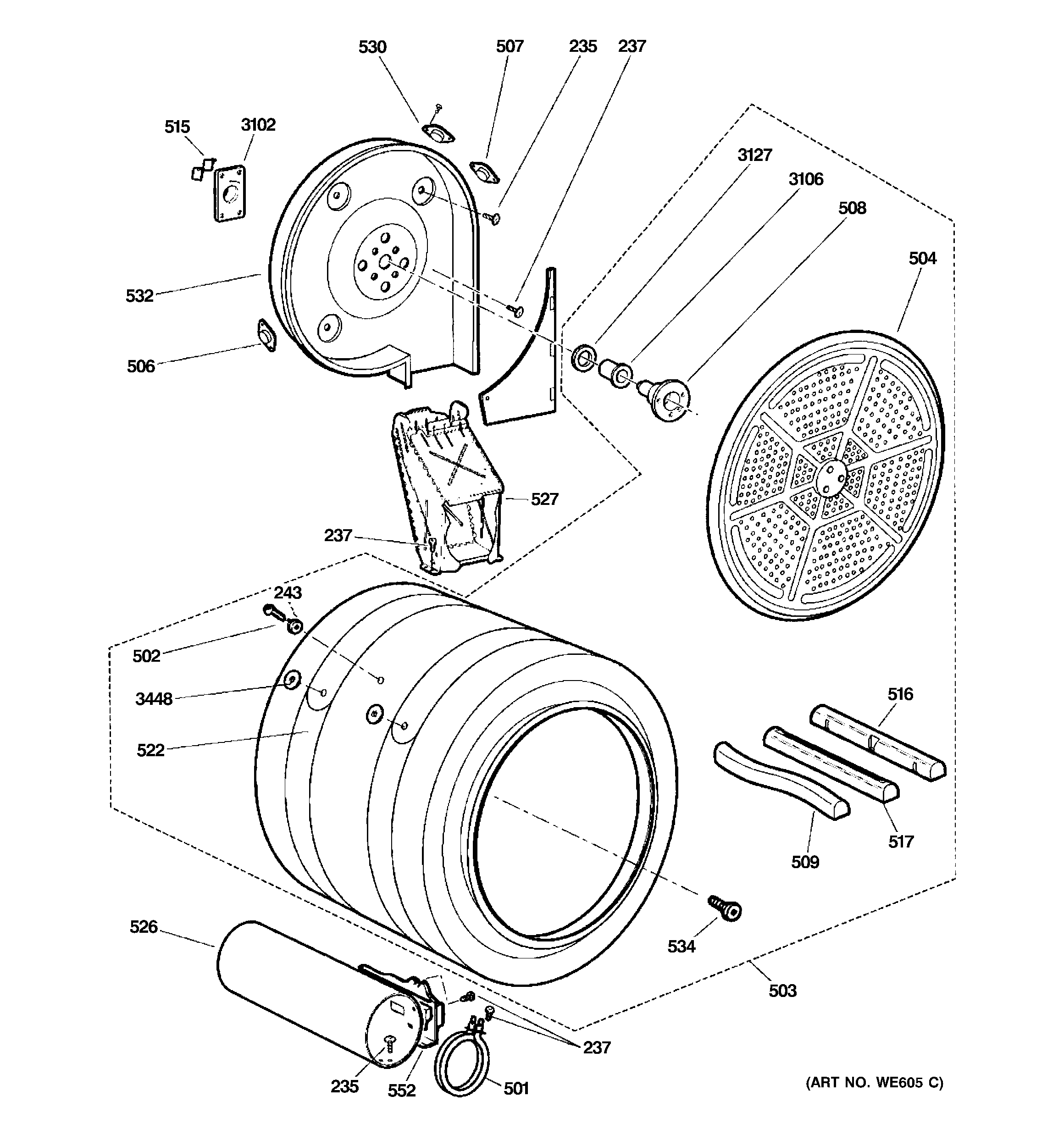 GE PFDS450GL0WW drum diagram