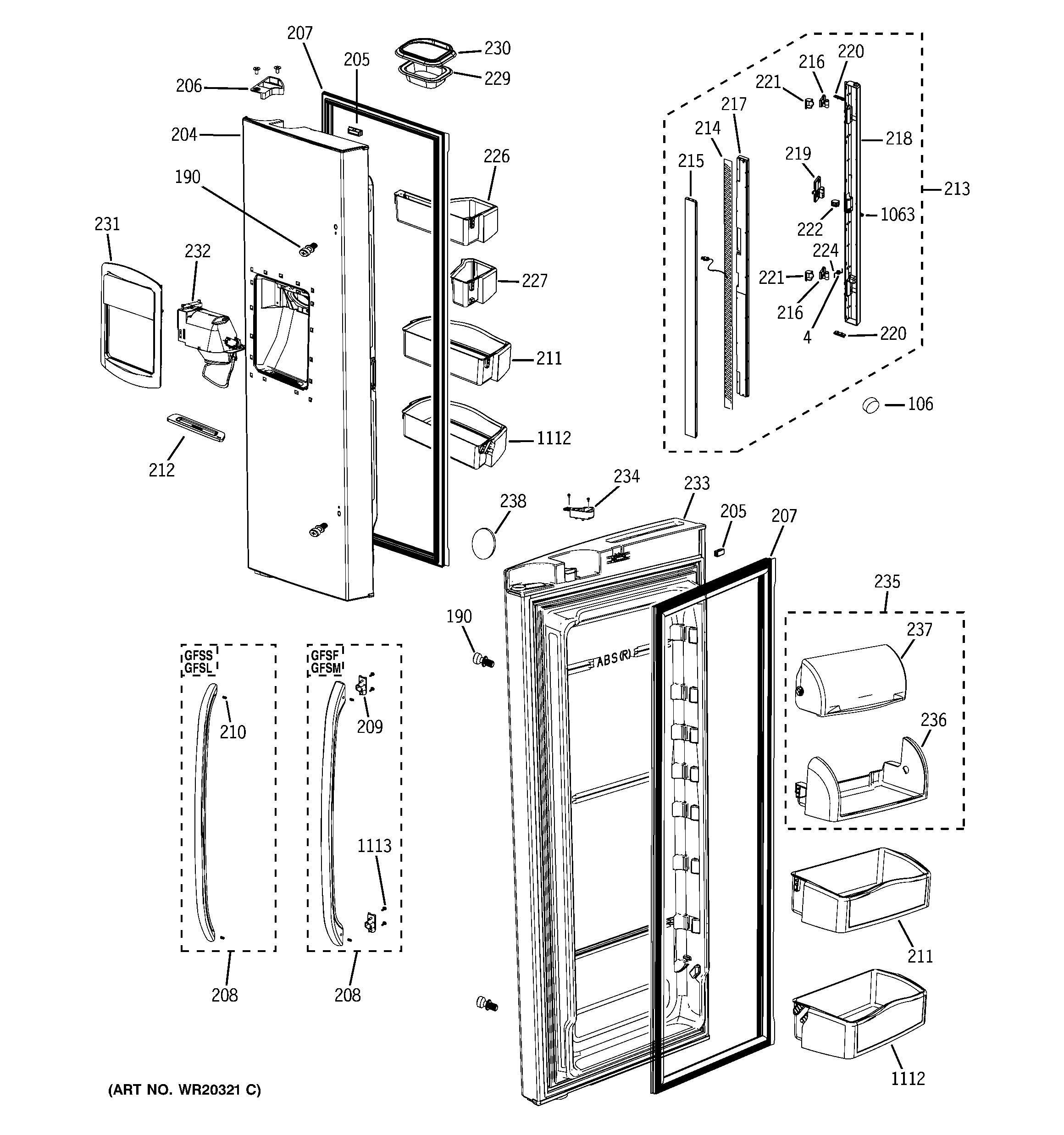 GE GFSS6KKXASS fresh food doors diagram