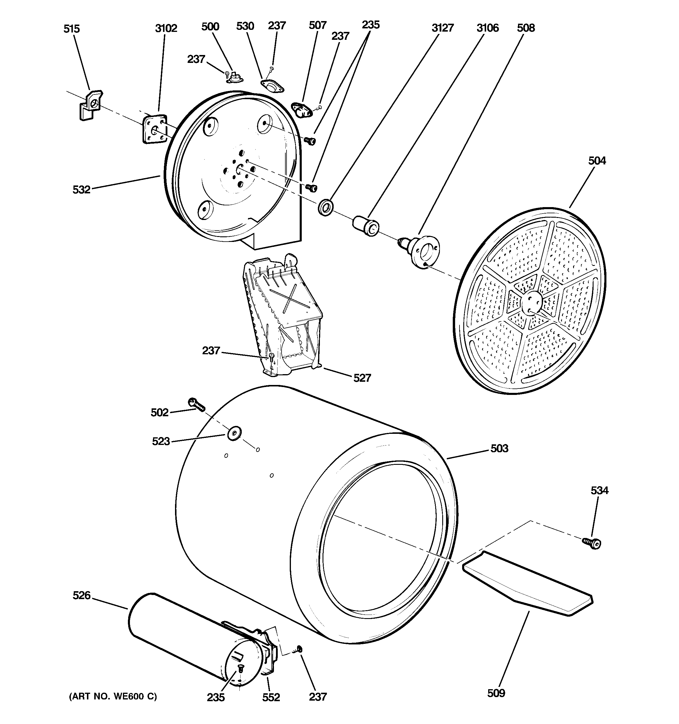 GE GTDS570GD2WW drum diagram